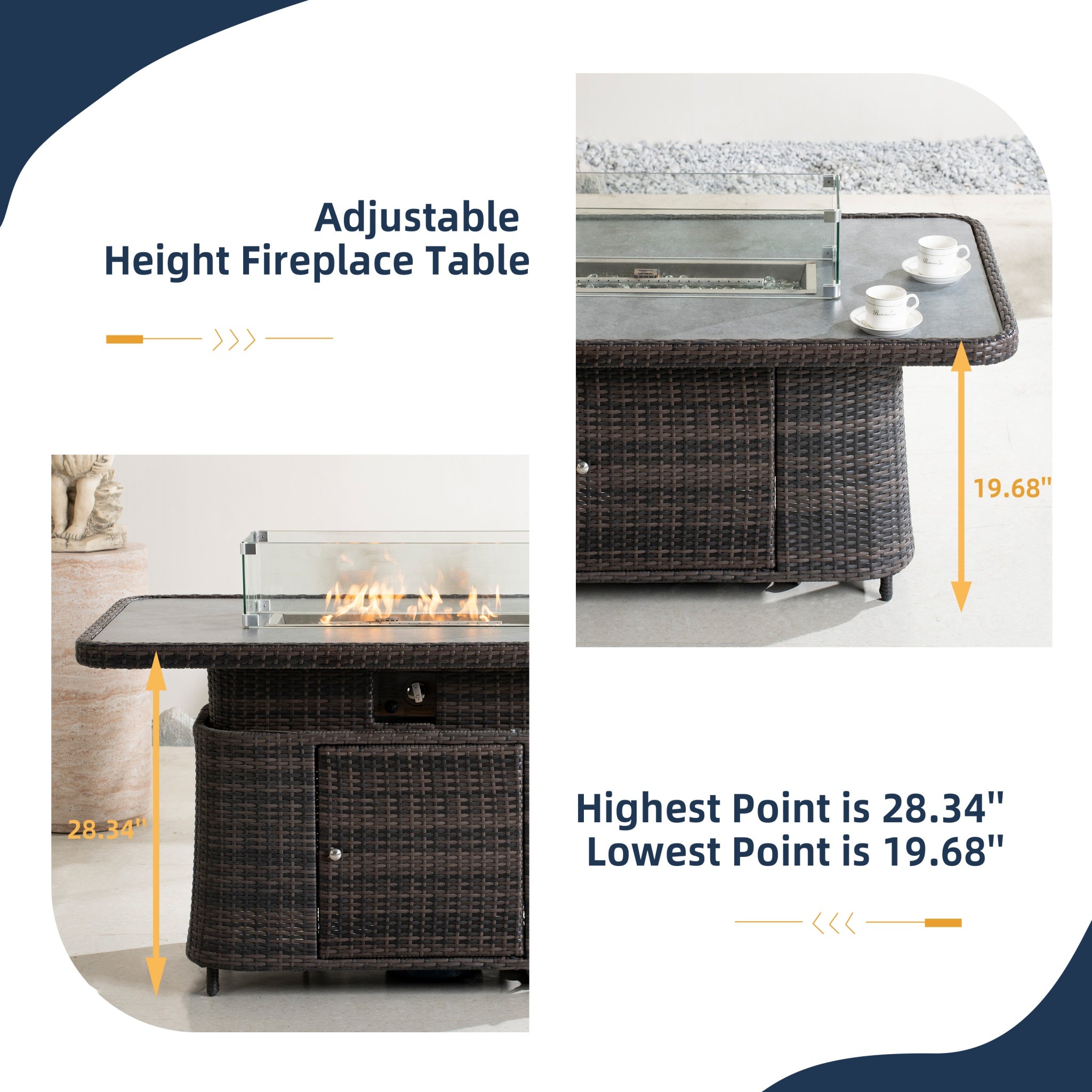 Aluminum Adjustable Fire Pit Table with Tempered Glass Top (PAG-2403RT)