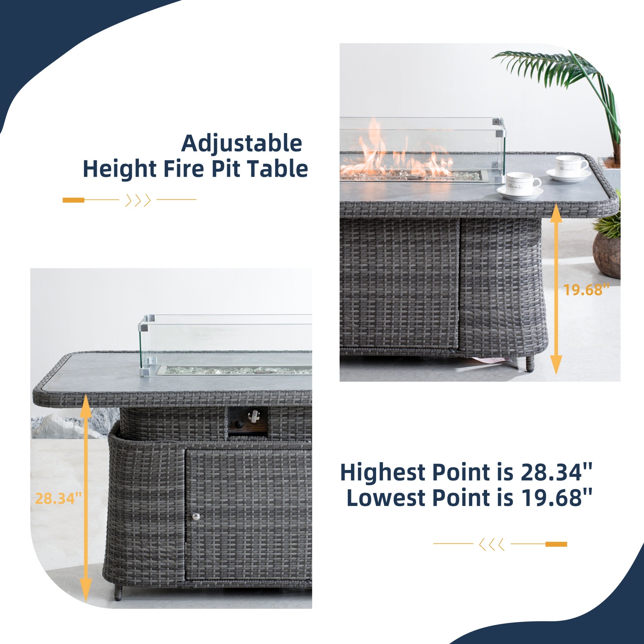 Aluminum Adjustable Fire Pit Table with Tempered Glass Top (PAG-2403RT)