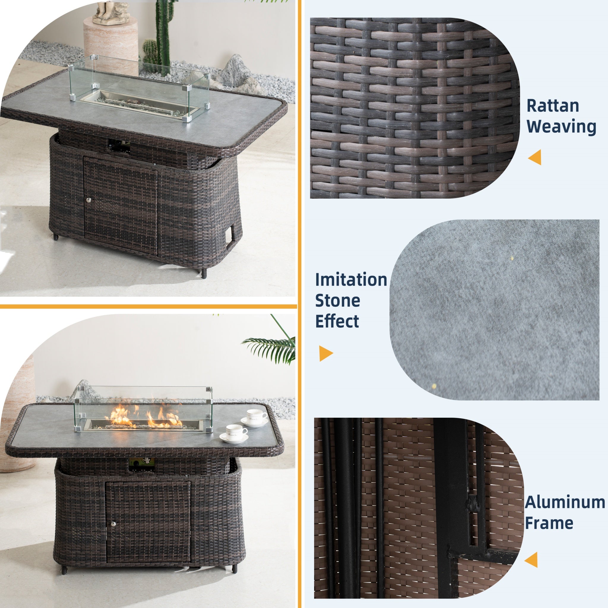 Aluminum Adjustable Fire Pit Table with Tempered Glass Top (PAG-2403RT)