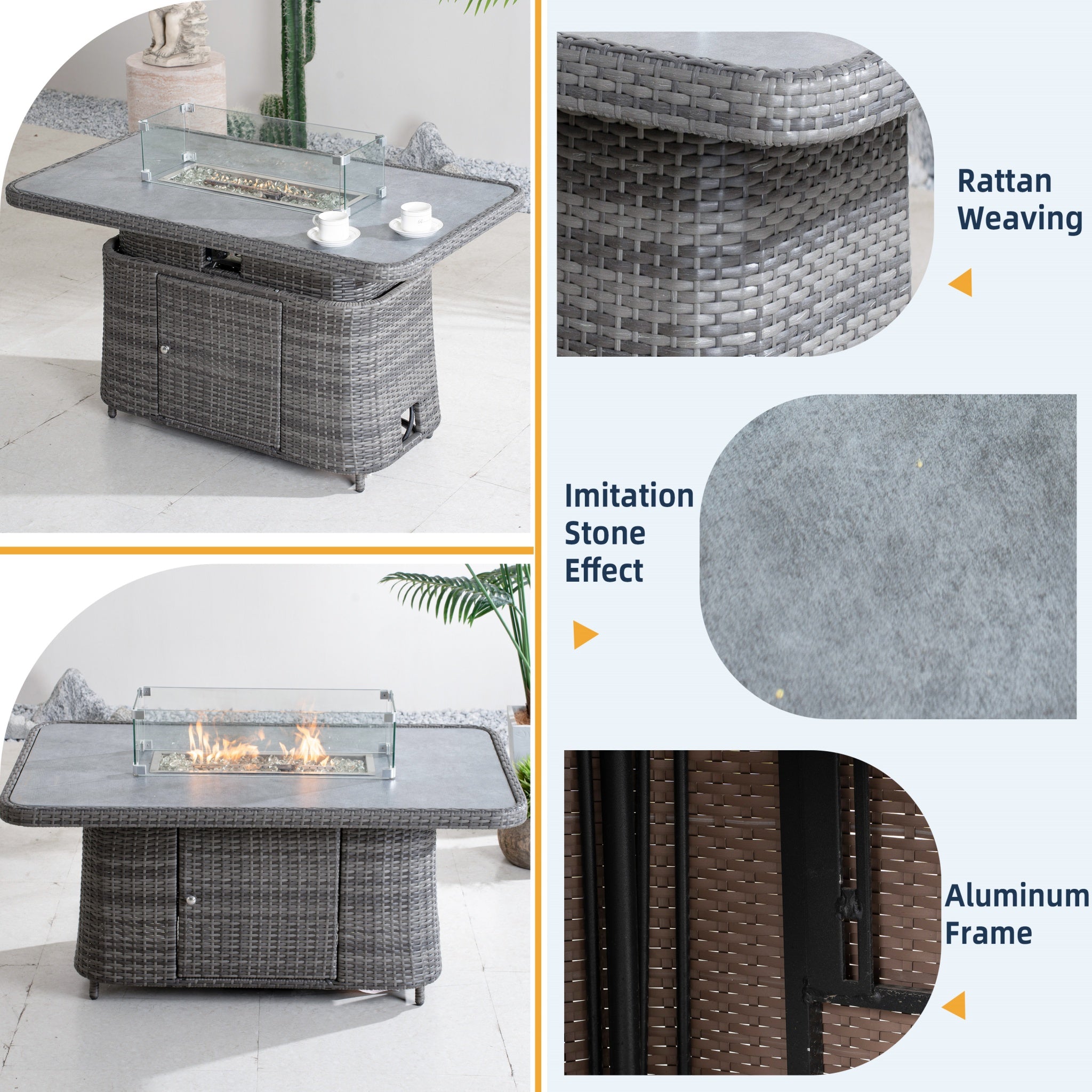 Aluminum Adjustable Fire Pit Table with Tempered Glass Top (PAG-2403RT)