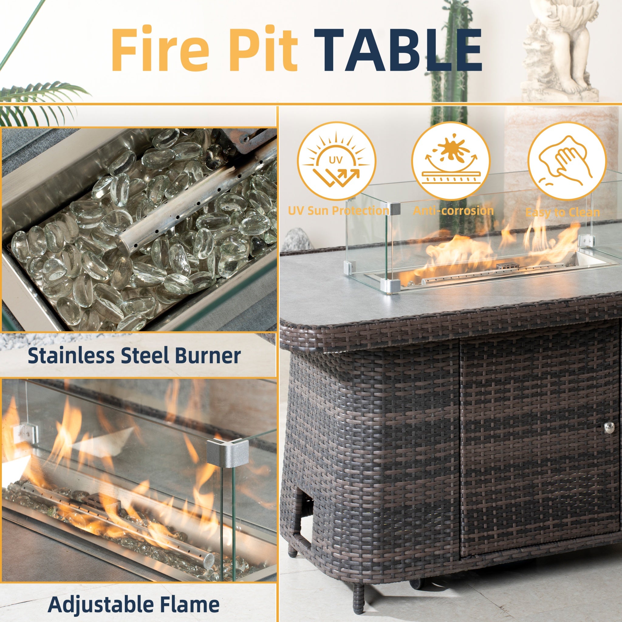 Aluminum Adjustable Fire Pit Table with Tempered Glass Top (PAG-2403RT)