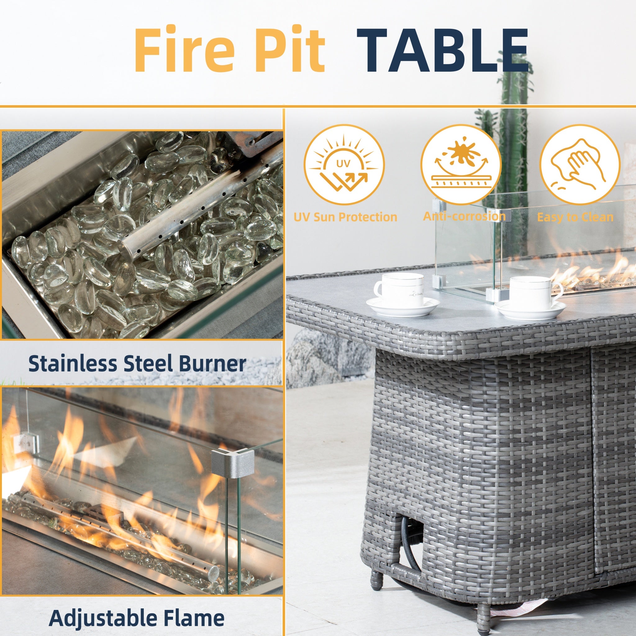 Aluminum Adjustable Fire Pit Table with Tempered Glass Top (PAG-2403RT)