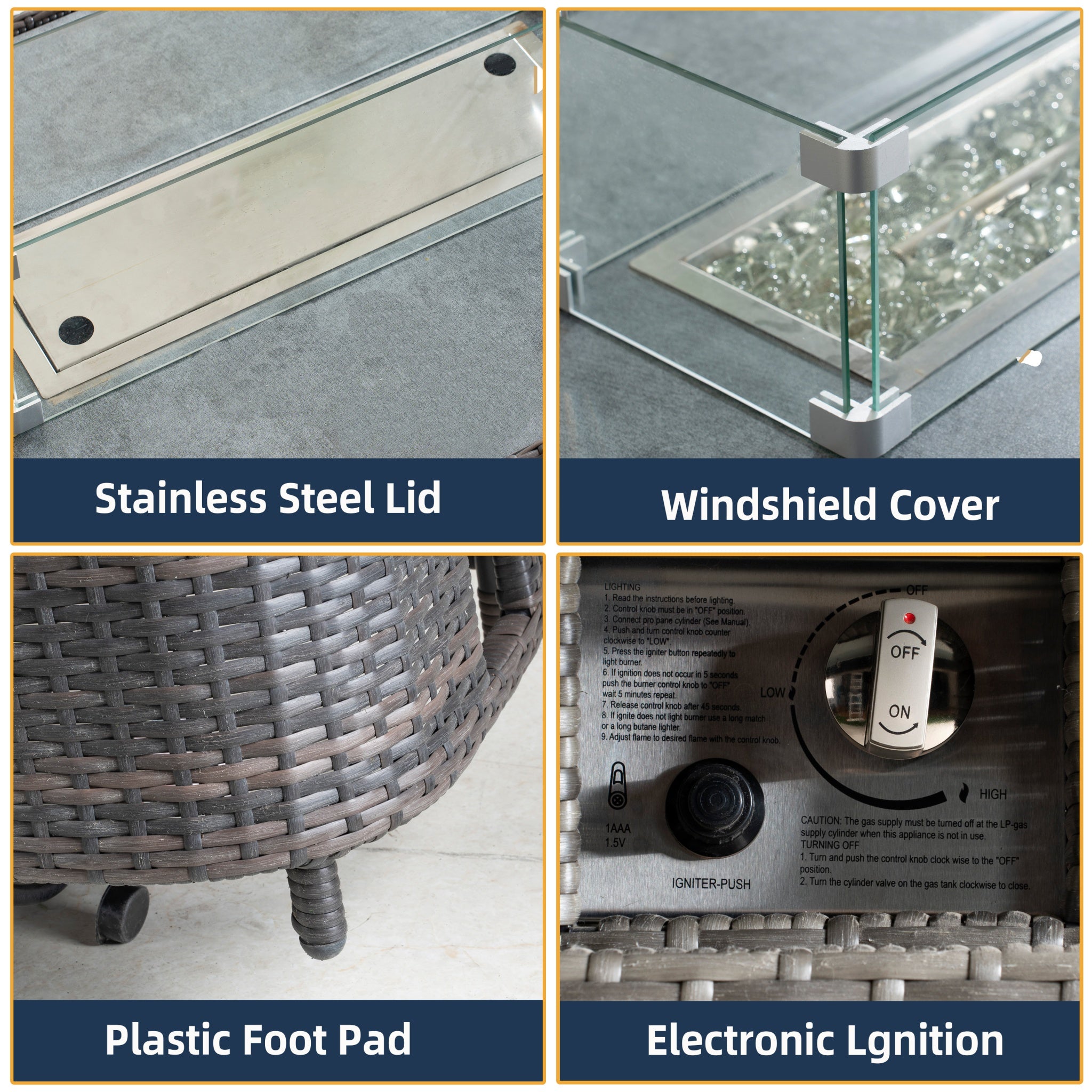 Aluminum Adjustable Fire Pit Table with Tempered Glass Top (PAG-2403RT)