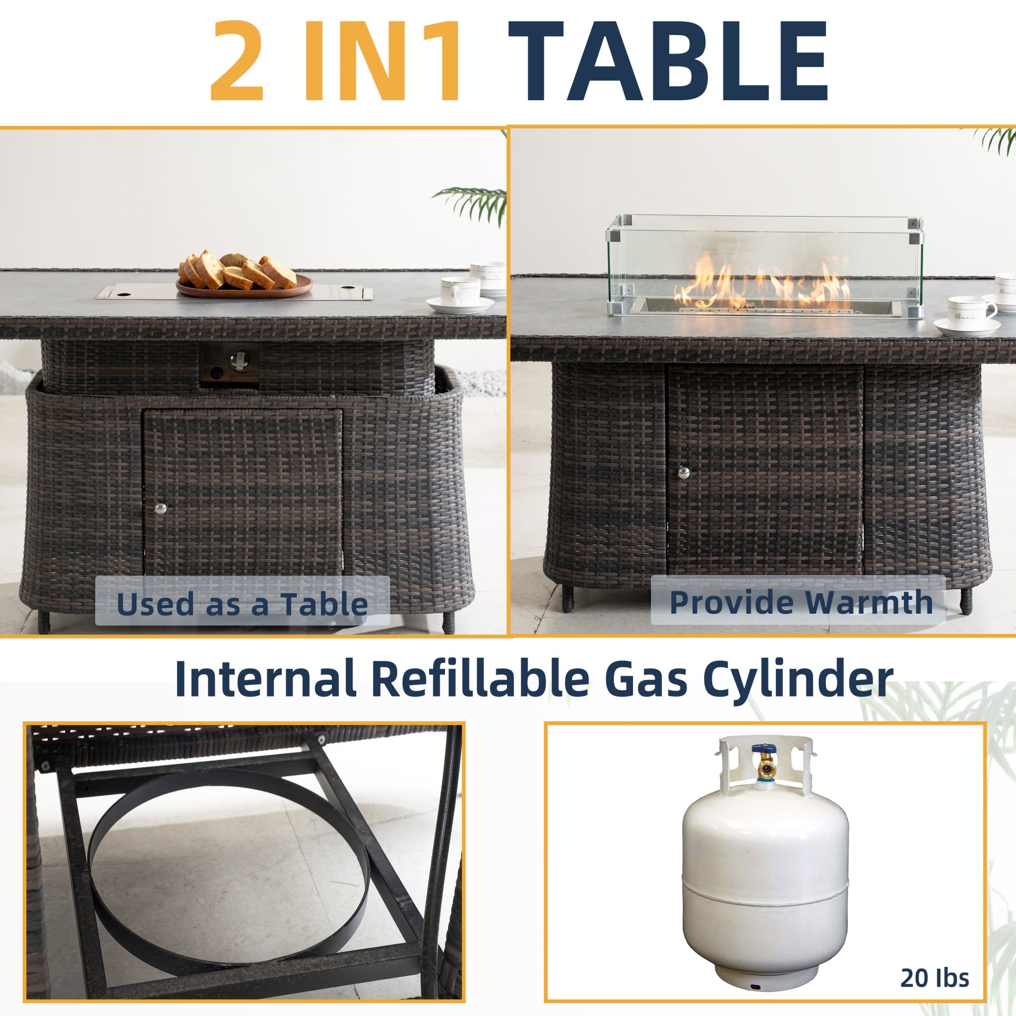 Aluminum Adjustable Fire Pit Table with Tempered Glass Top (PAG-2403RT)