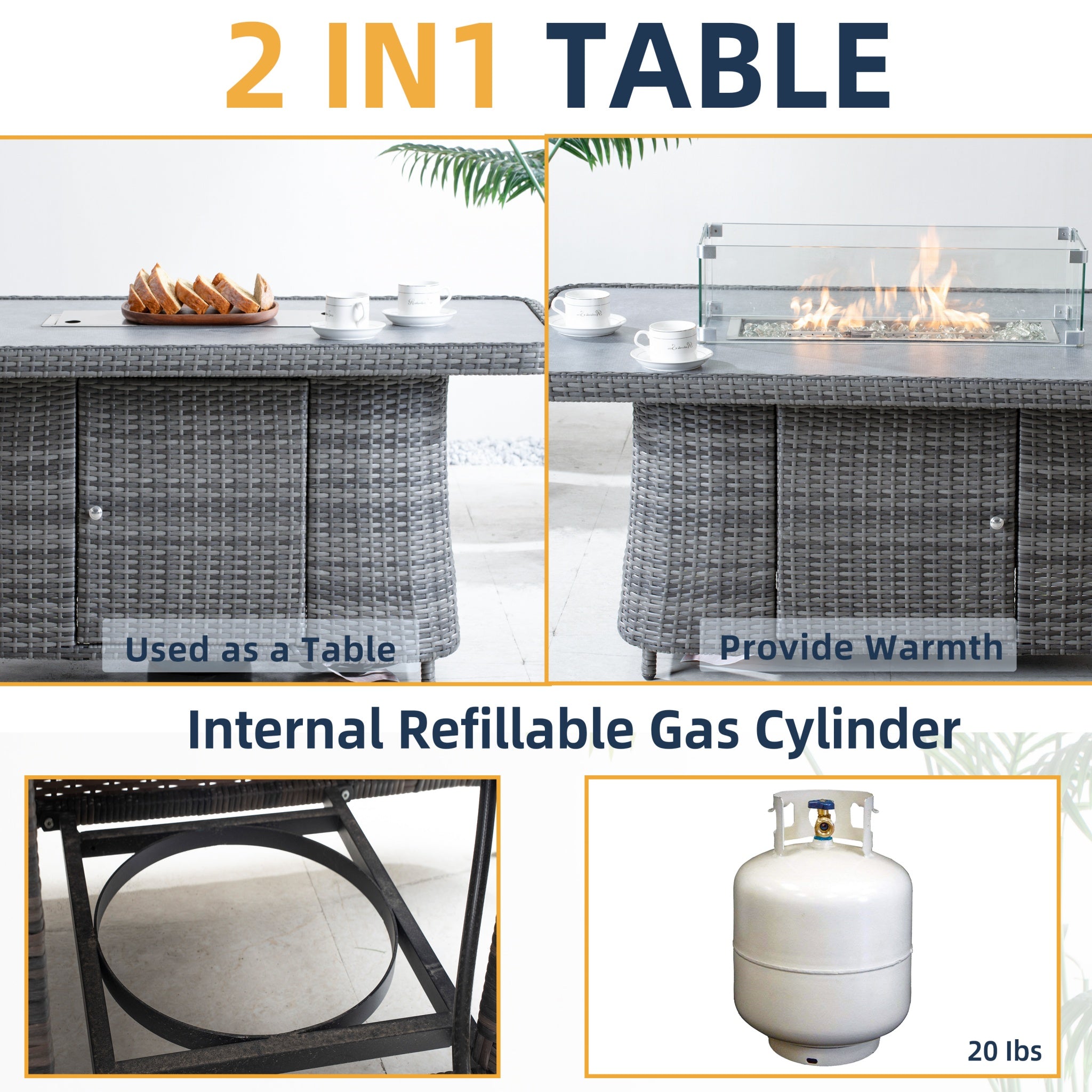 Aluminum Adjustable Fire Pit Table with Tempered Glass Top (PAG-2403RT)