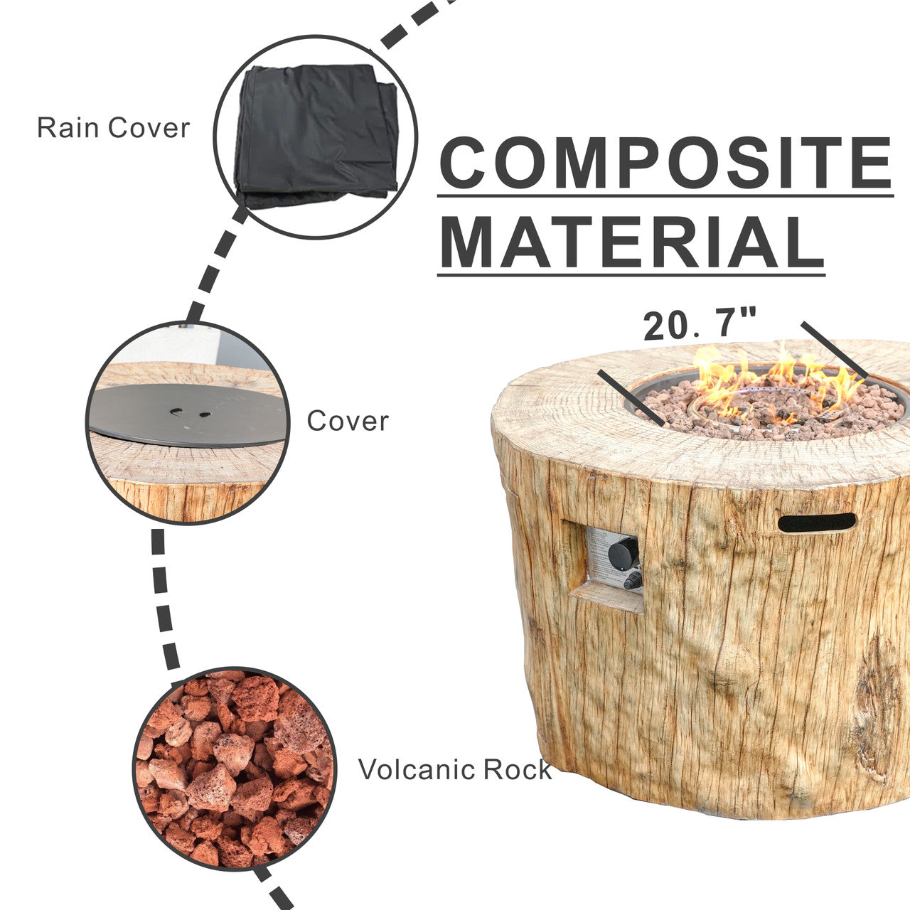 TerraFlame Round Faux Wood Fire Pit Table for Outdoor Use (PAG-2180)
