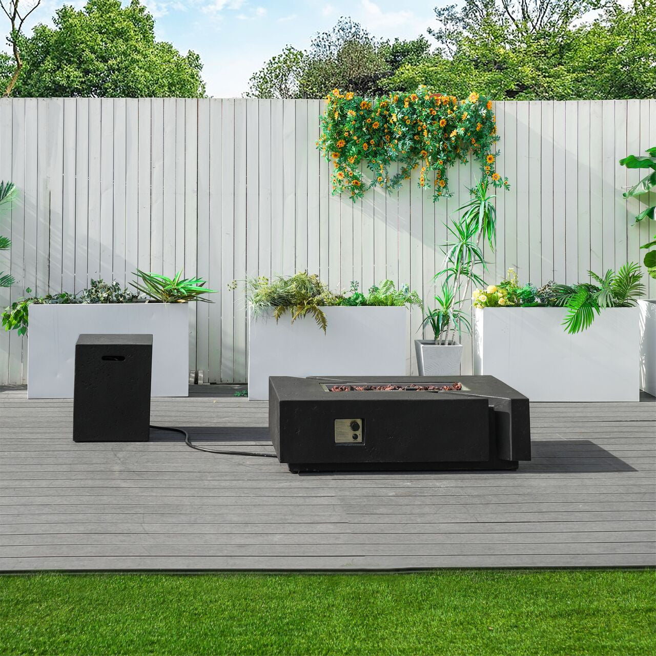 A Set of Rectangular Cement Firepit Table with Gas Cylinder Cover PAG-24913