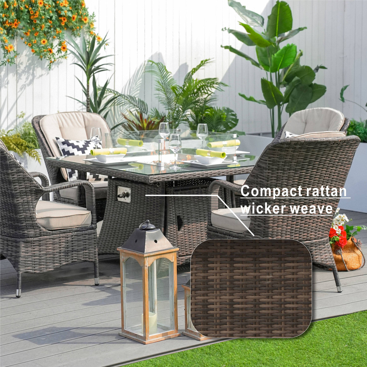 Hampton 4-Seat Outdoor Fire Pit Set - Square Fire Pit Table (PAG-1104+1122-BR)