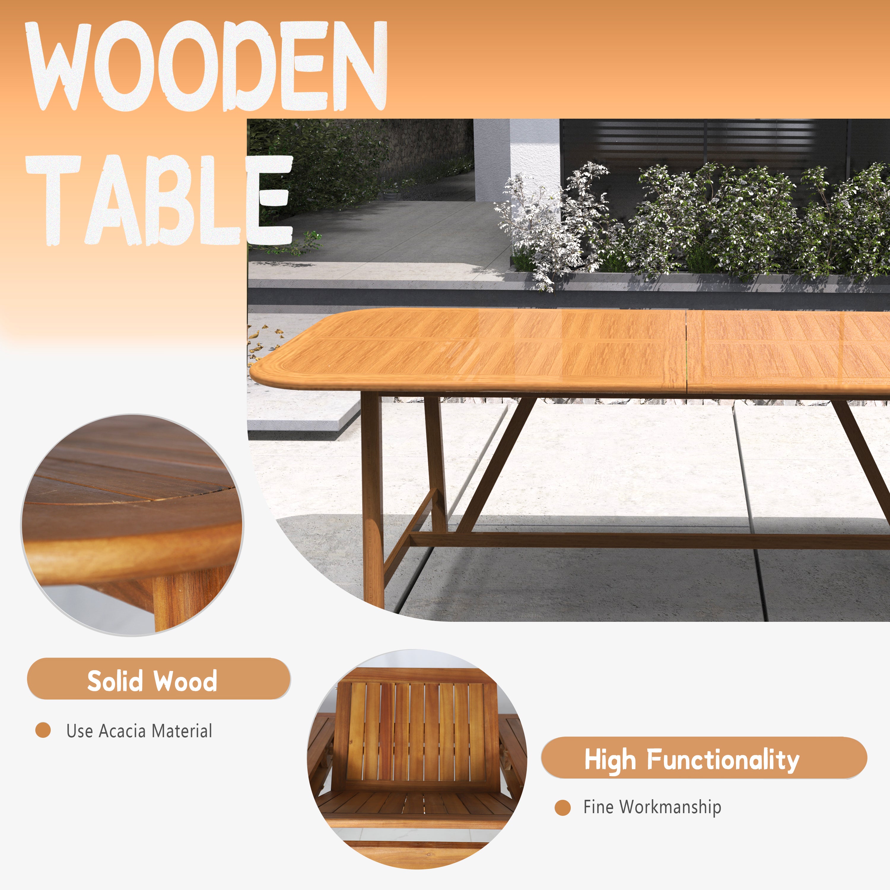 Expandable Solid Acacia Wood Dining Table – 86”–109” Rustic Outdoor Table