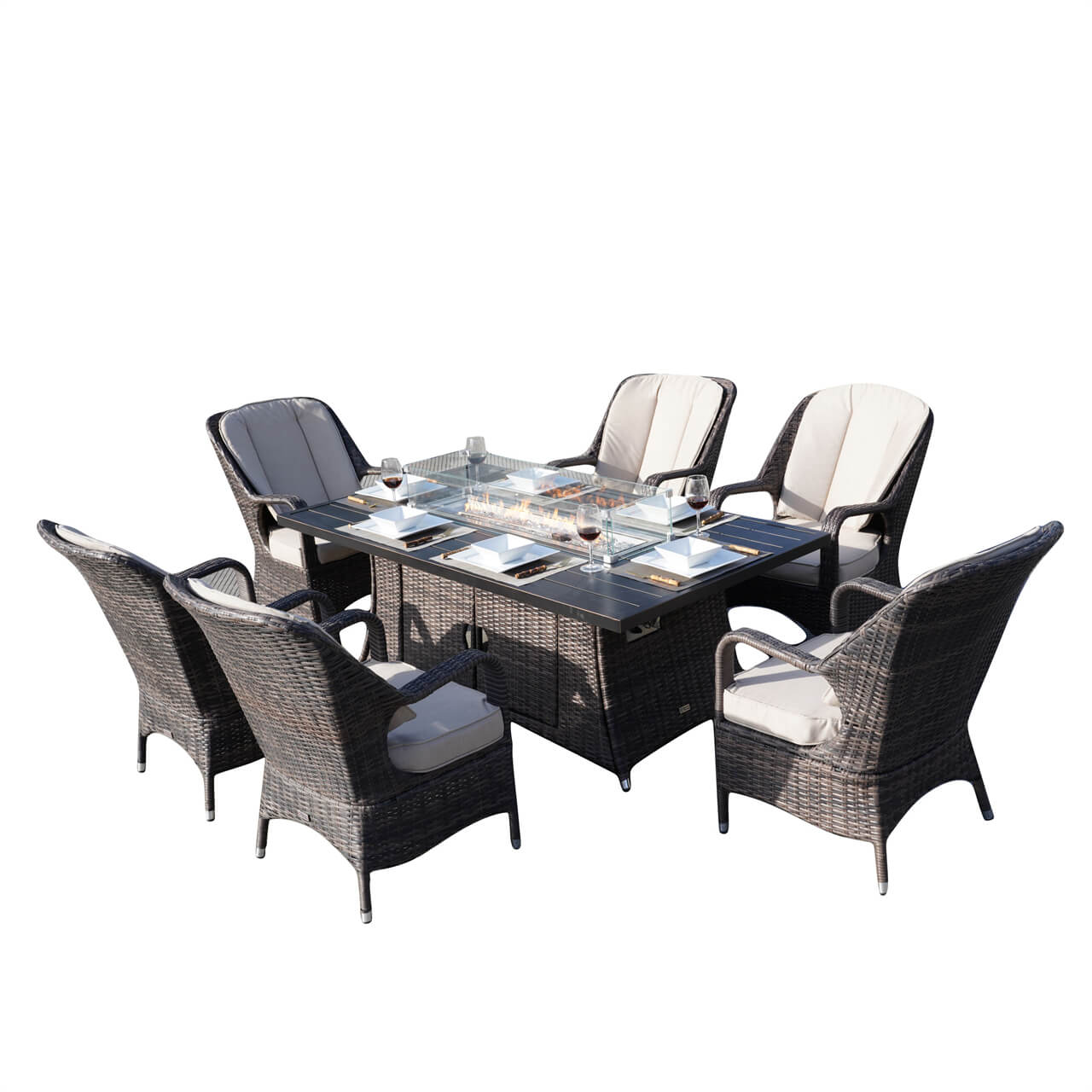 Parma 6-Seat Outdoor Fire Pit Dining Set – Rectangle Fire Pit Table with Aluminum TableTop (PAG-1106RA)