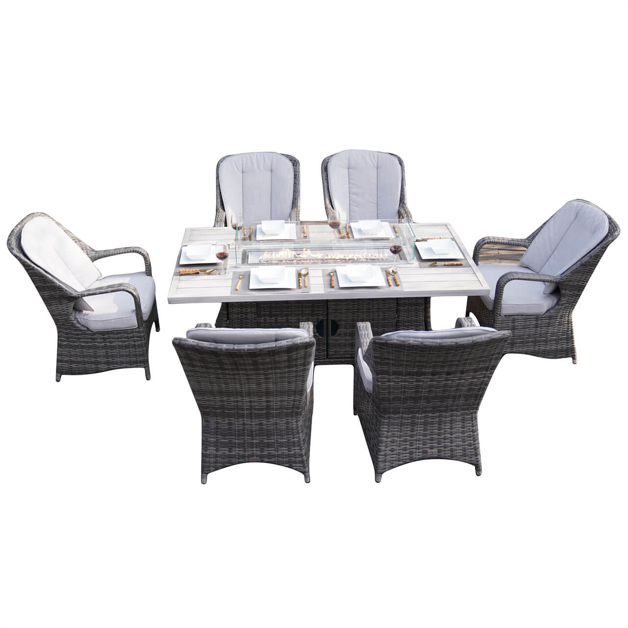 Parma 6-Seat Outdoor Fire Pit Dining Set – Rectangle Fire Pit Table with Aluminum TableTop (PAG-1106RA)