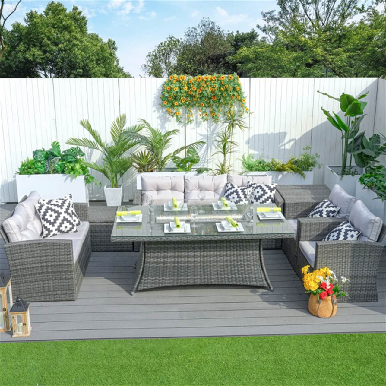 Savannah Sunset 6-Piece Outdoor Rattan Fire Pit Set with Sofas & Storage (PAG-1503+1106R)