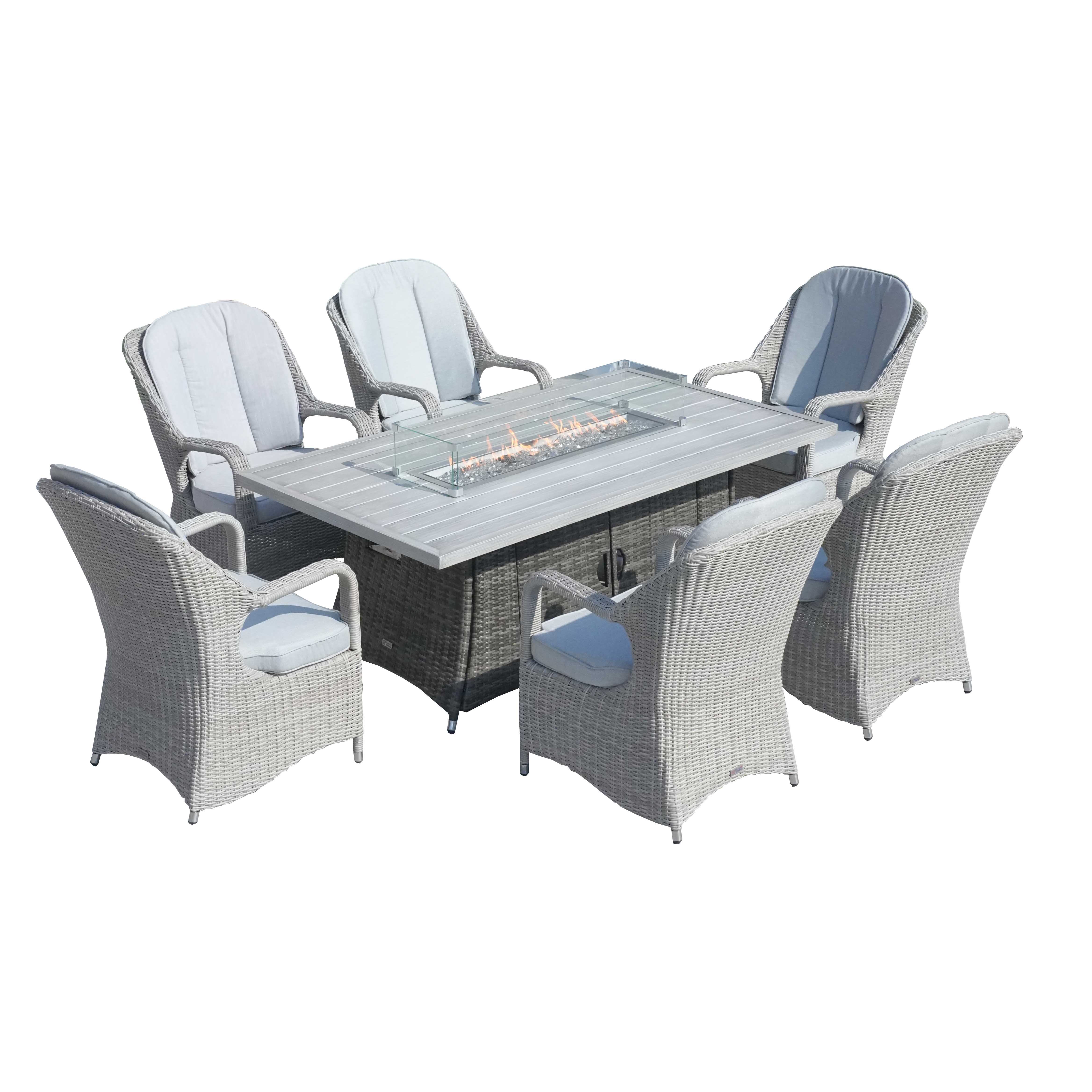 6-Seat Outdoor Fire Pit Dining Set – Rectangle Fire Pit Table (PAG-1106RA+009HL)