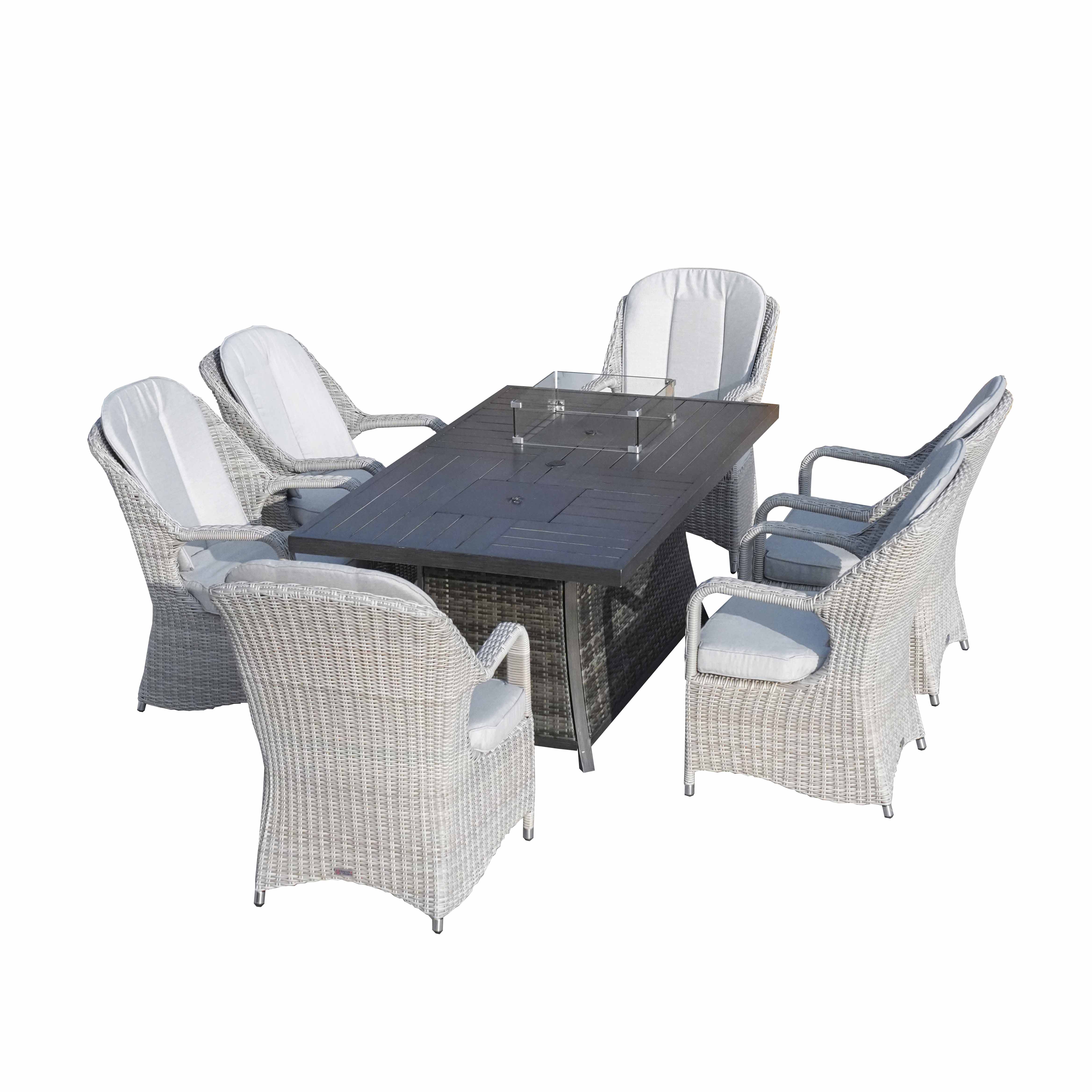 6-Seat Outdoor Fire Pit Dining Set – Rectangle Fire Pit Table (PAG-1106RA+009HL)