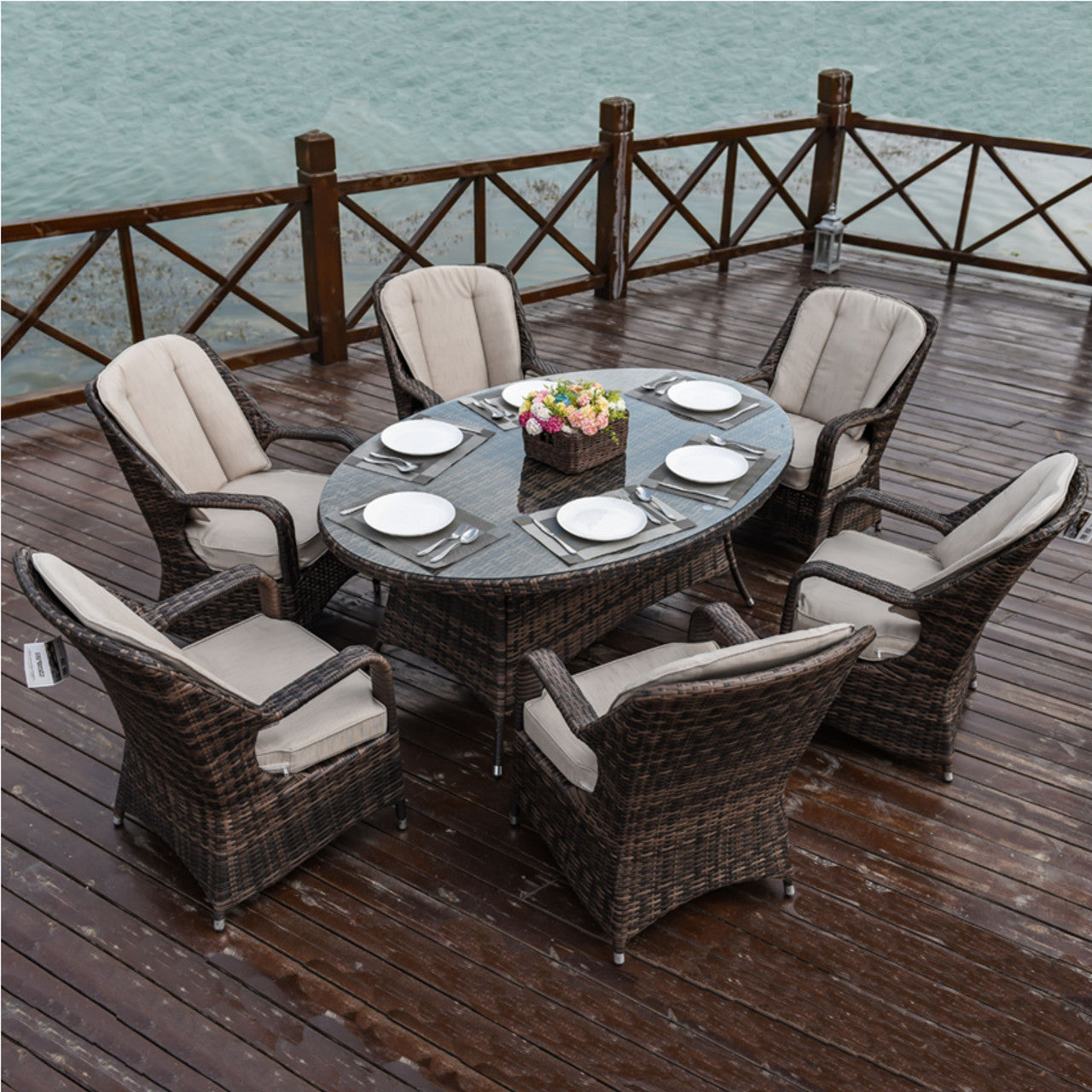 Outdoor garden furniture aluminum woven rattan disassembly Oval dining set