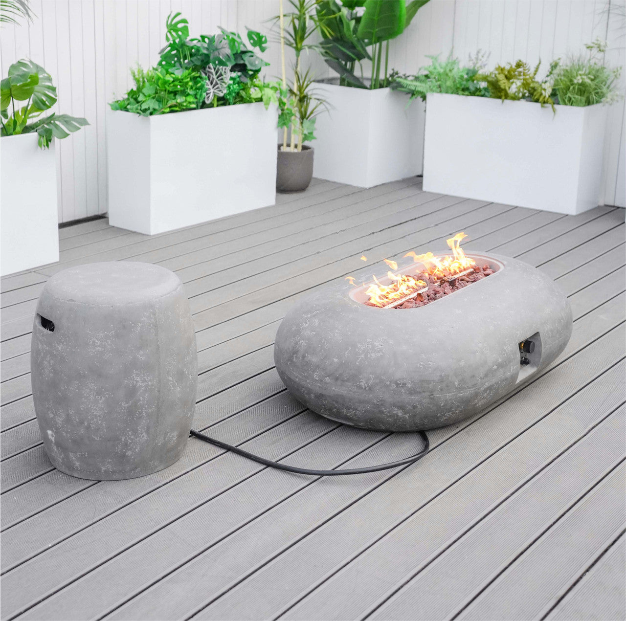Grey Oval Cement Firepit Table with Gas Cylinder Cover PAG-24912