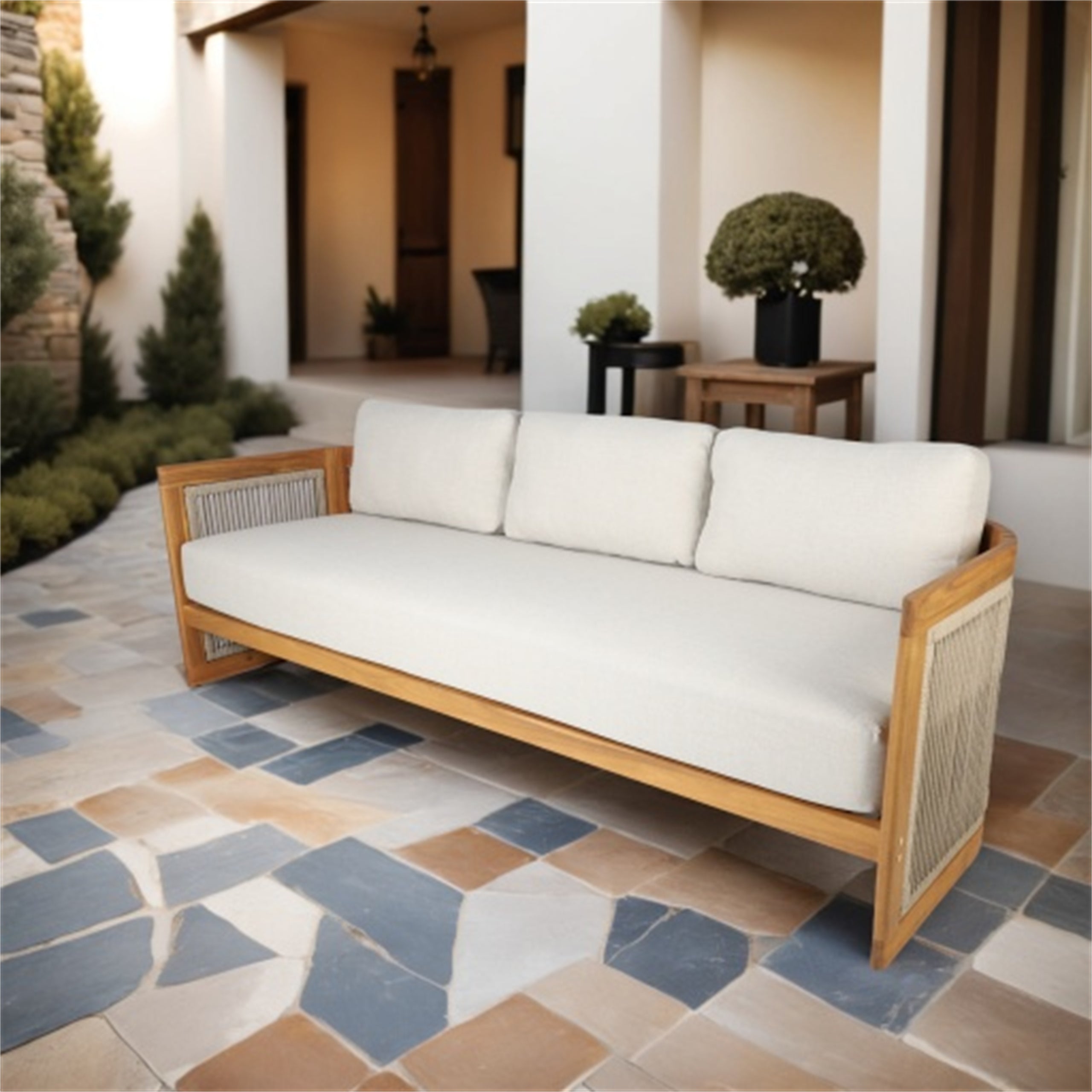 Solid Acacia 5-Seat Sofa Set with Round Coffee Table (PAS-2515-3SS+SSx2+RTA)