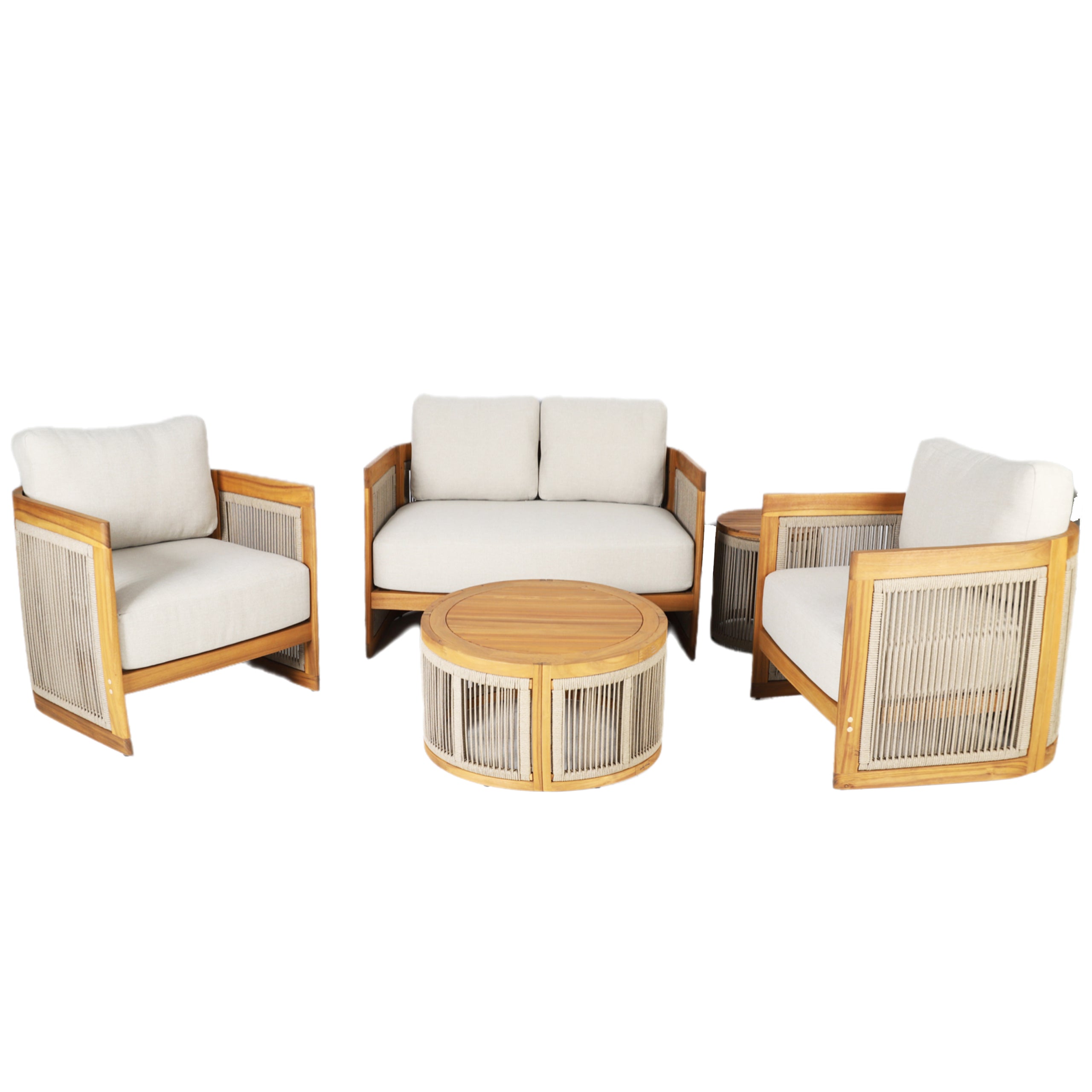 Solid Acacia 4-Seat Sofa Set with Round Coffee Table (PAS-2515-2SS+SSx2+RTA)