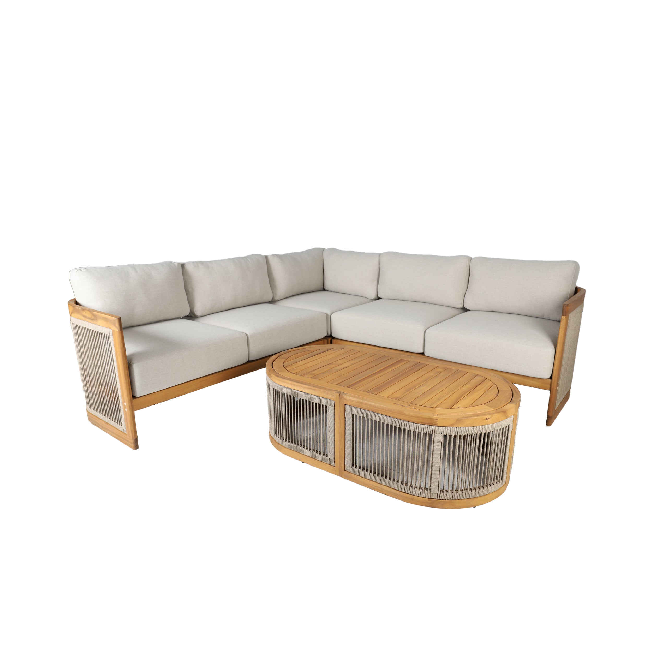L-Shape 4-Seat Solid Acacia Modular Sofa Set with Oval Coffee Table (PAS-2516-LS+CS+RS+OTA)