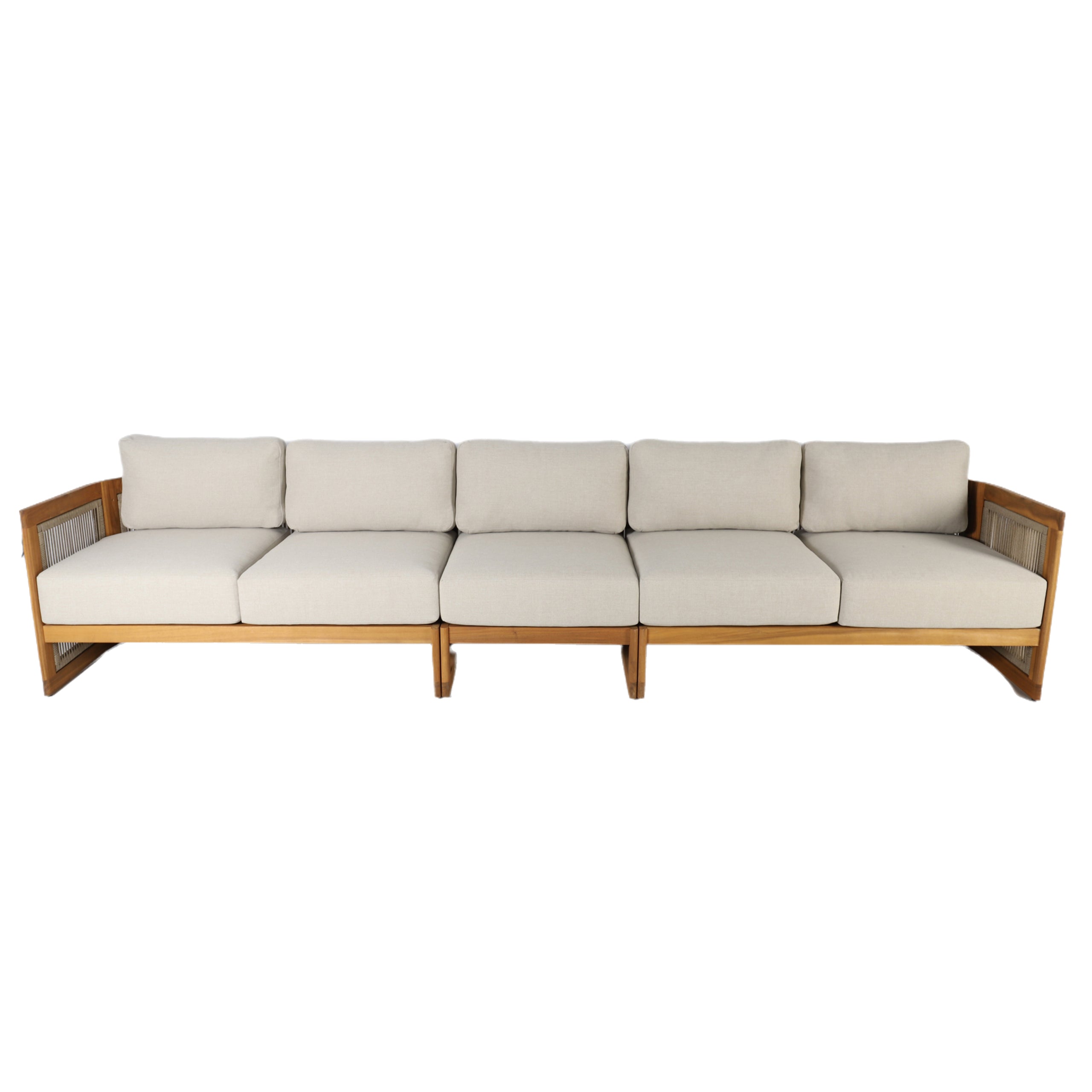 I-Shape 5-Seat Solid Acacia  Modular Sofa – Armless Middle with Side Support (PAS-2516-LS+MS+RS)