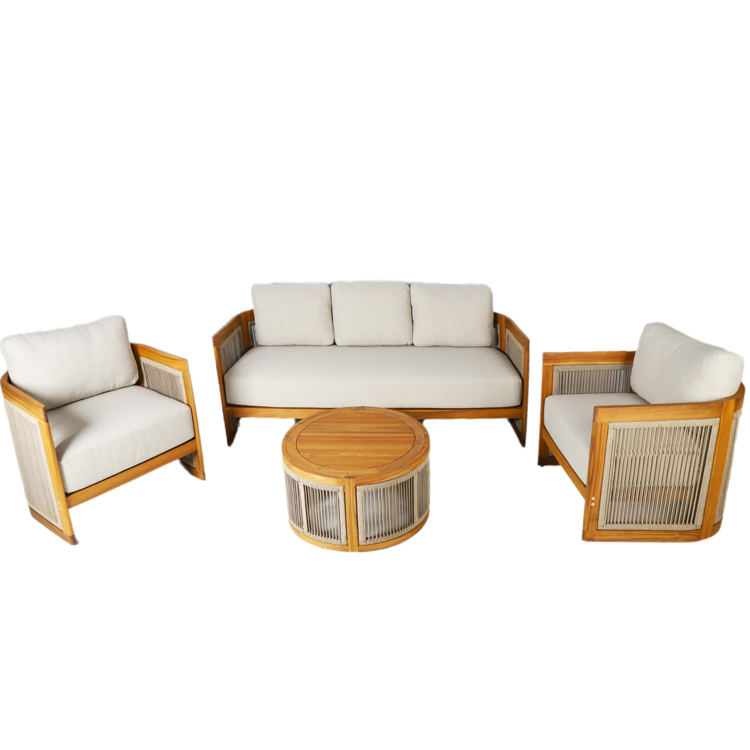 Solid Acacia 5-Seat Sofa Set with Round Coffee Table (PAS-2515-3SS+SSx2+RTA)