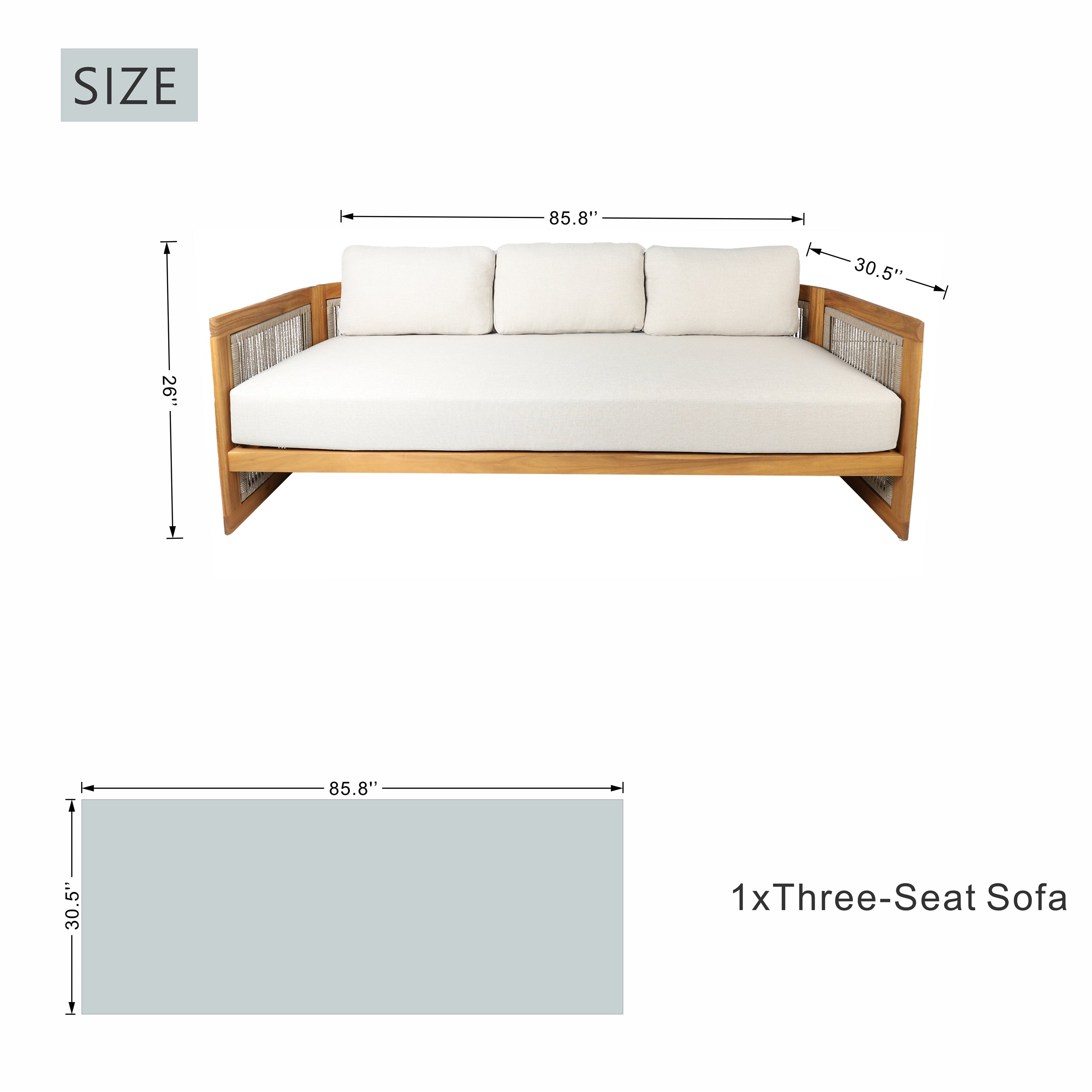 Solid Acacia 5-Seat Sofa Set with Round Coffee Table (PAS-2515-3SS+SSx2+RTA)