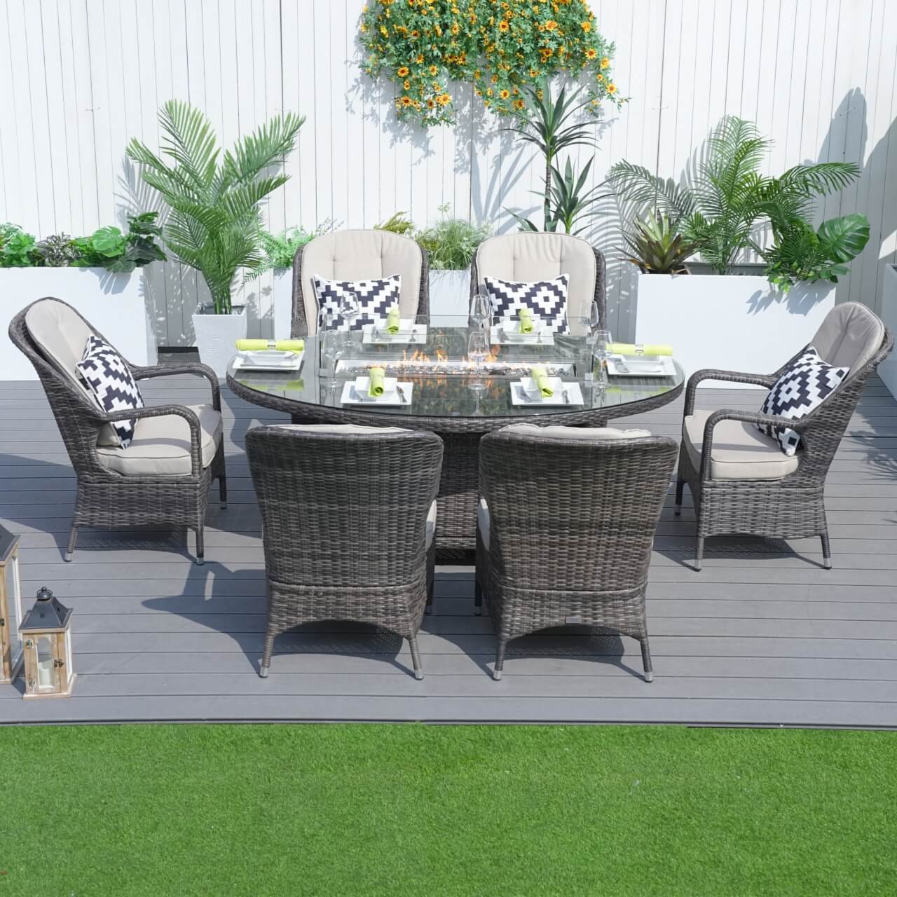 Parma 6-Seat Outdoor Fire Pit Dining Set – Oval Gas Fire Pit Table (PAG-1106O)