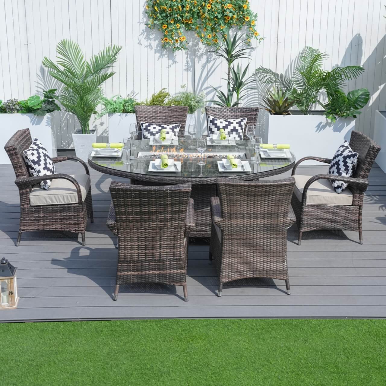 Parma 6-Seat Outdoor Fire Pit Dining Set – Oval Gas Fire Pit Table (PAG-1106O)