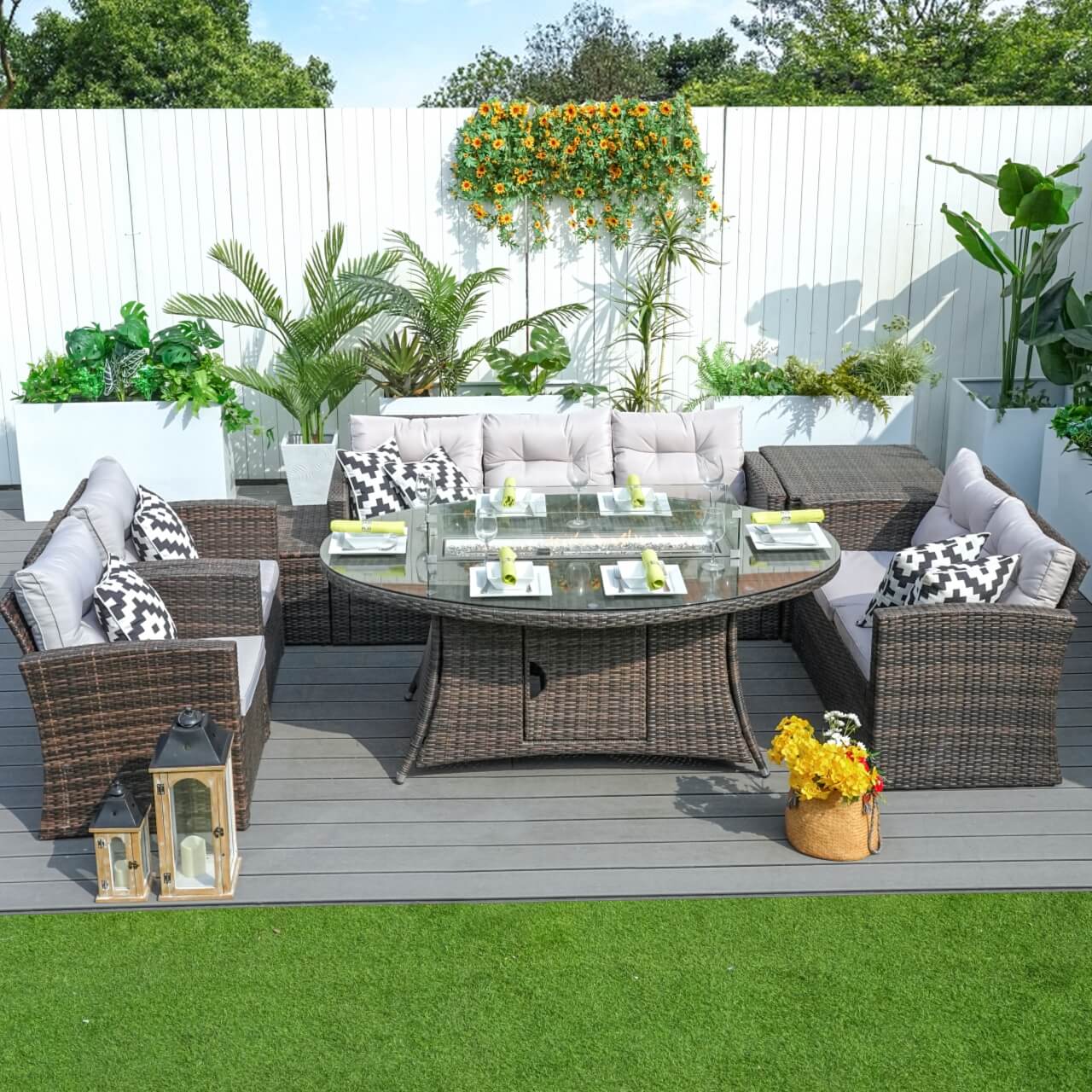 Parma 6-Seat Outdoor Fire Pit Dining Set – Oval Gas Fire Pit Table (PAG-1106O)