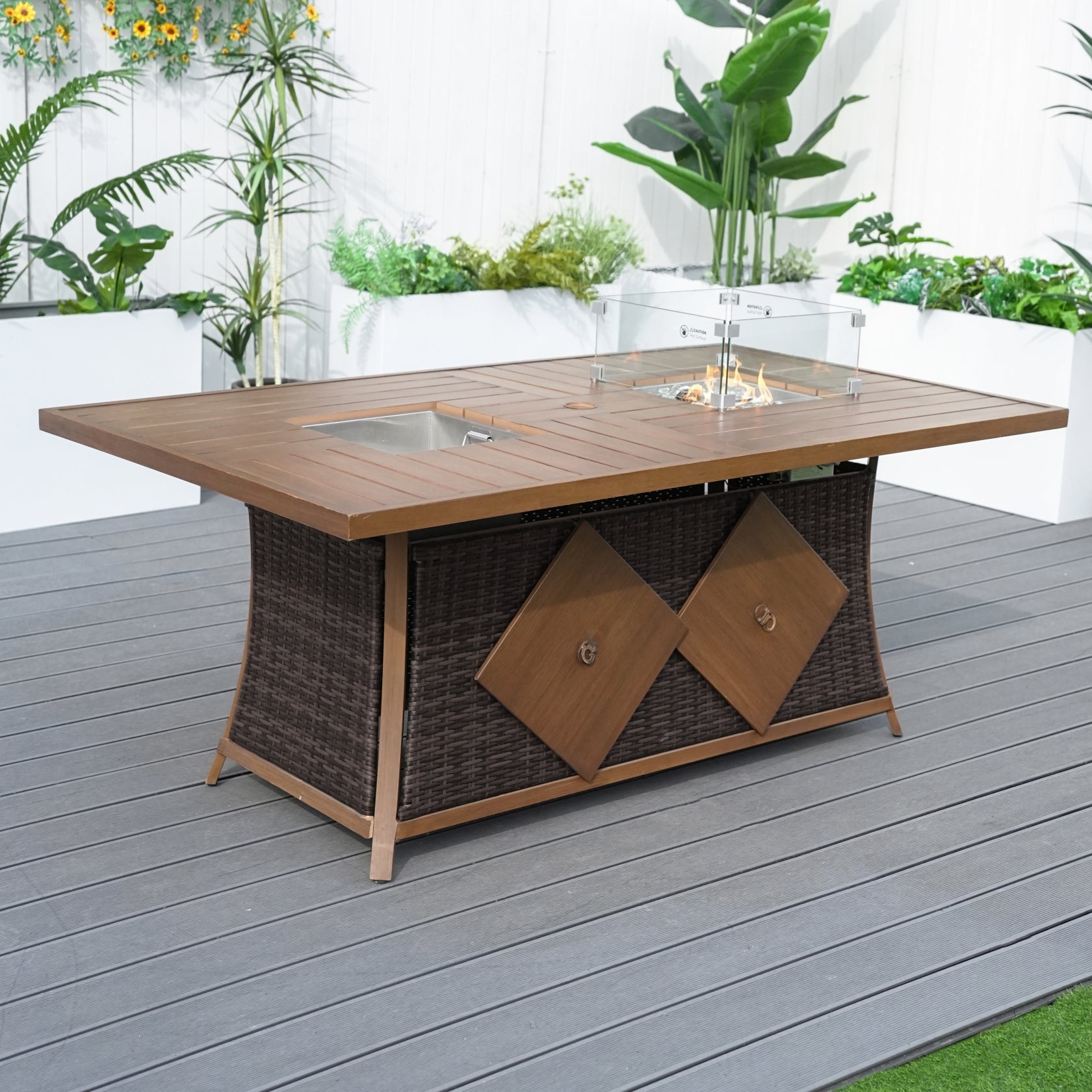 6-Seat Rectangular Fire Pit Table with Ice Bucket (PAG-1106FI-T)