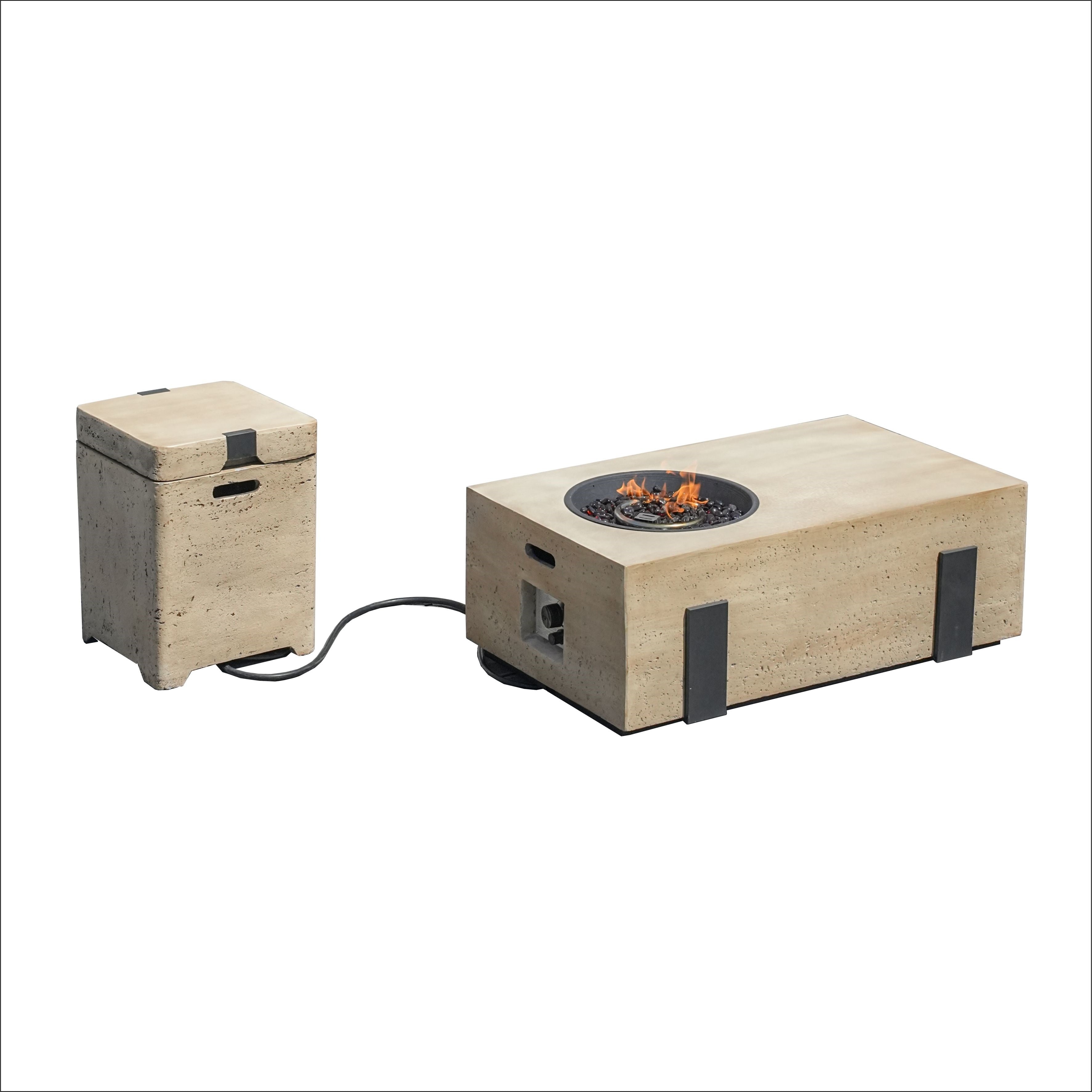 Firepit Table Set with Stainless Steel Ice Bucket & Gas Tank Side Table PAG-2355