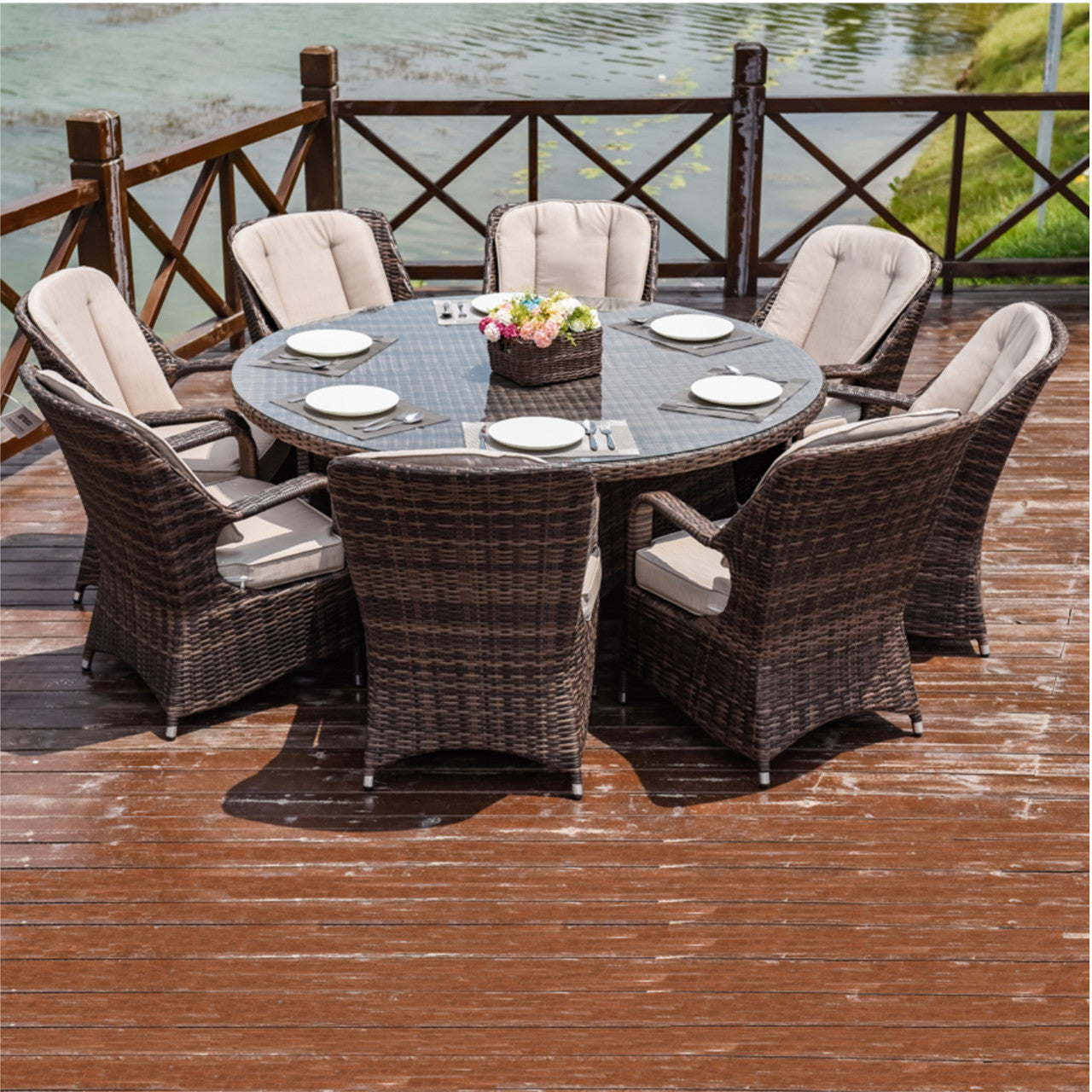 Rattan Dining Round Patio Dining Sets For Parma 8-Seat Outdoor