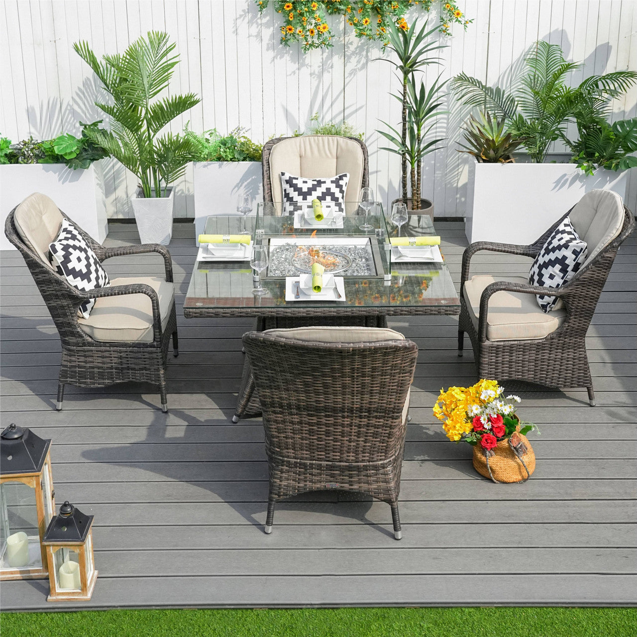 Parma 4-Seat Outdoor Fire Pit Set - Square Fire Pit Table (PAG-1104+009-BR)
