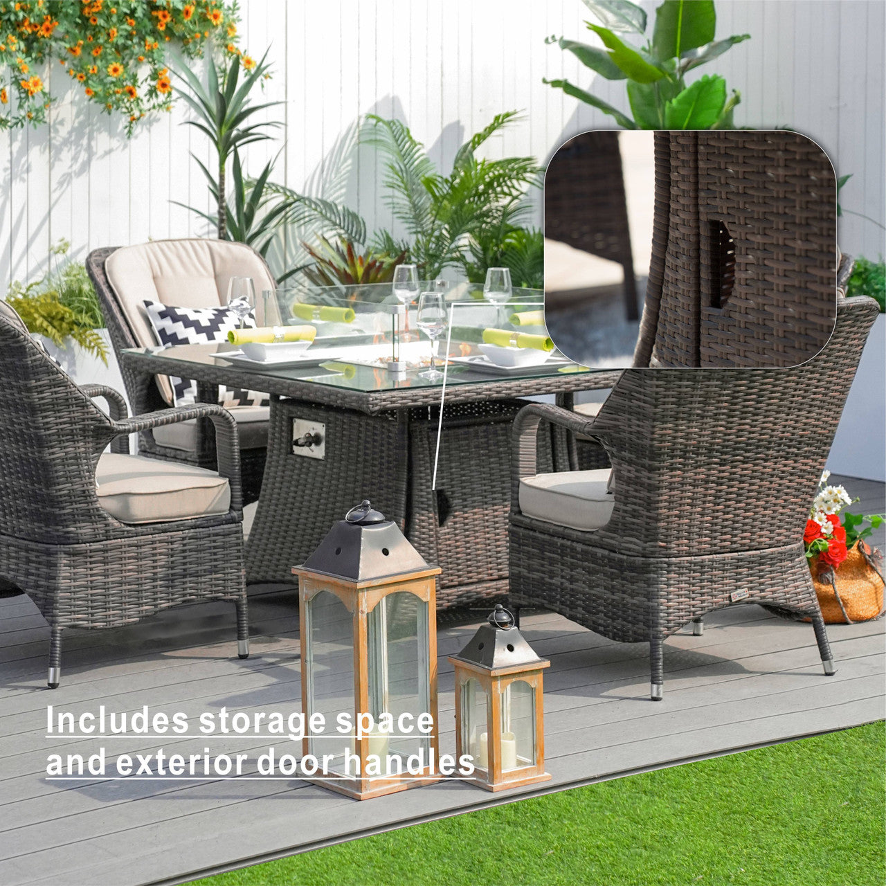 Hampton 4-Seat Outdoor Fire Pit Set - Square Fire Pit Table (PAG-1104+1122-BR)
