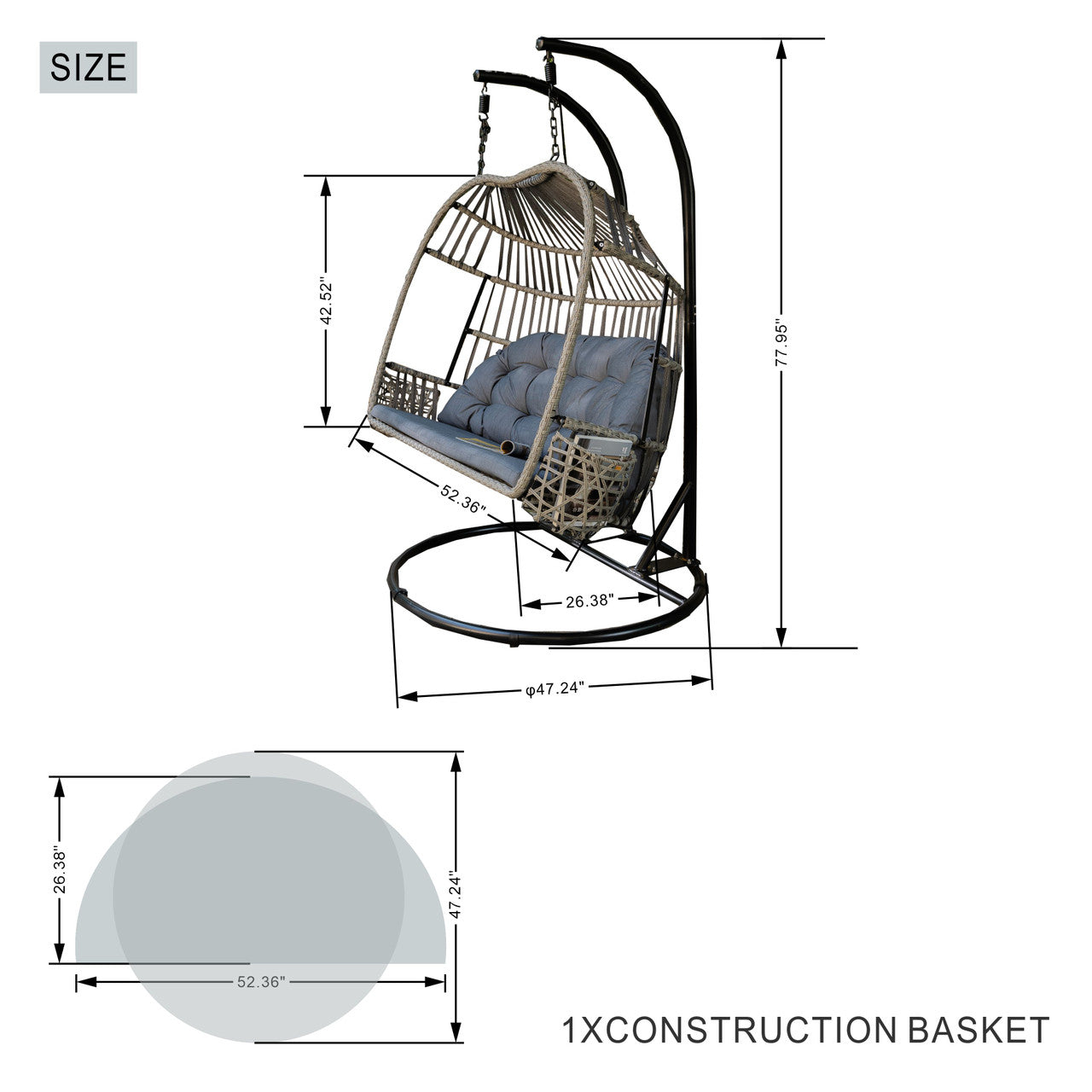 High-end Comfortable  Double Hanging Basket Chair (PAL-2120)