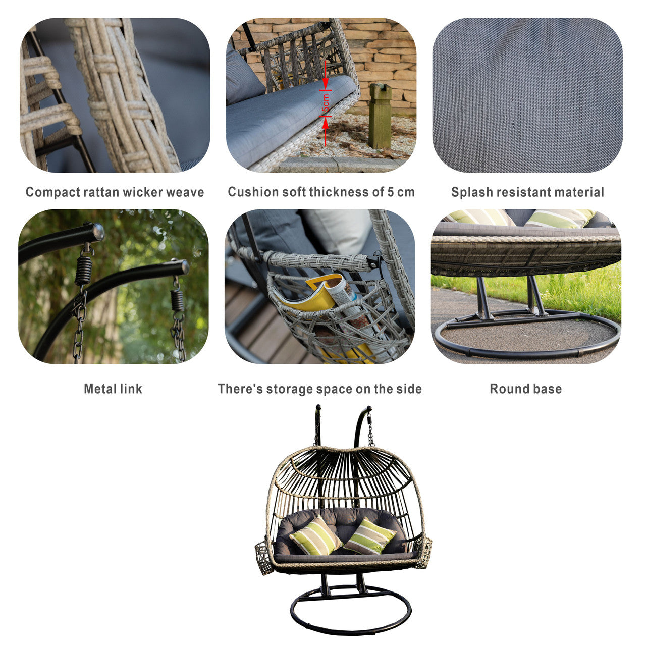 High-end Comfortable  Double Hanging Basket Chair (PAL-2120)