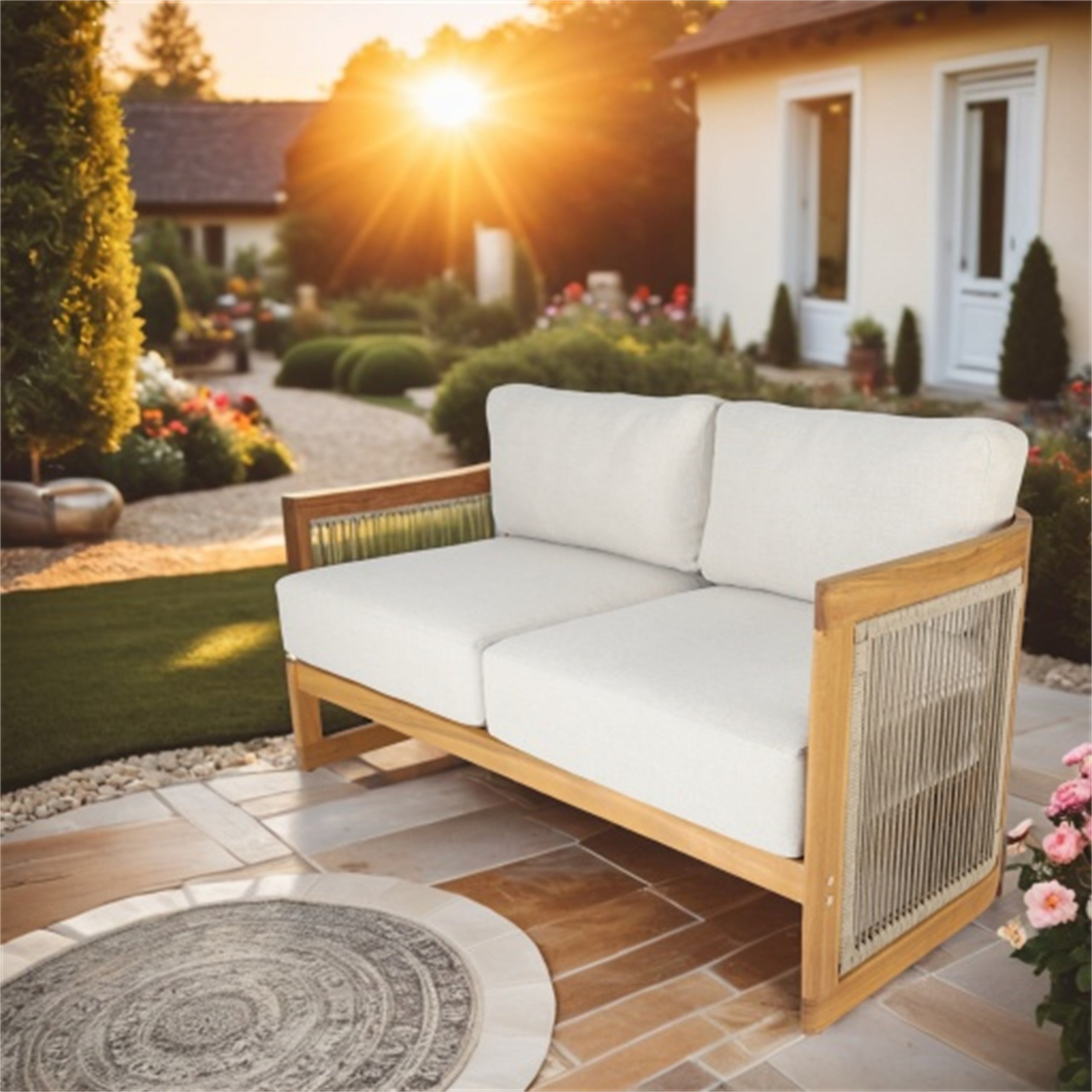 Solid Acacia 4-Seat Sofa Set with Round Coffee Table (PAS-2515-2SS+SSx2+RTA)