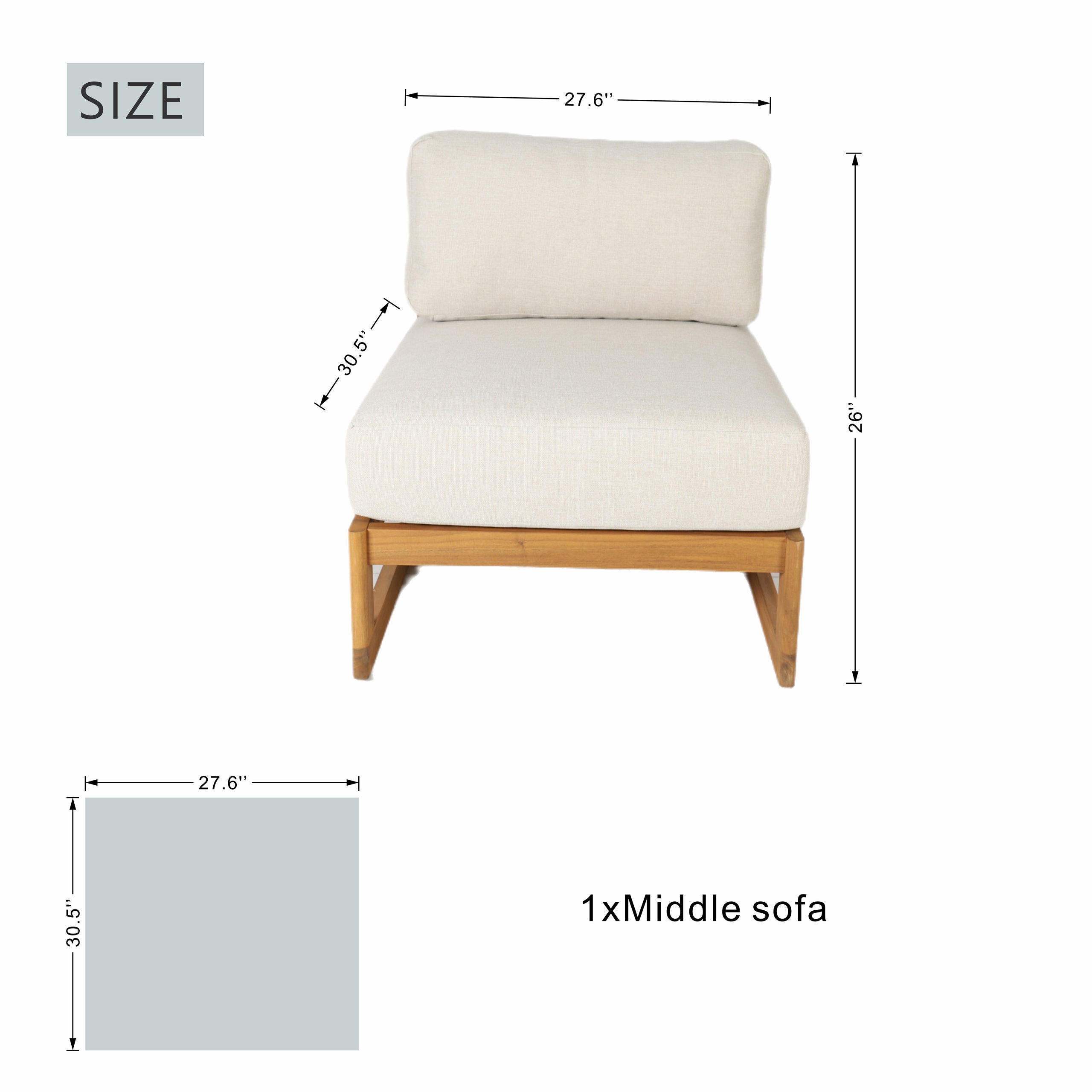 L-Shape 4-Seat Solid Acacia Modular Sofa Set with Oval Coffee Table (PAS-2516-LS+CS+RS+OTA)