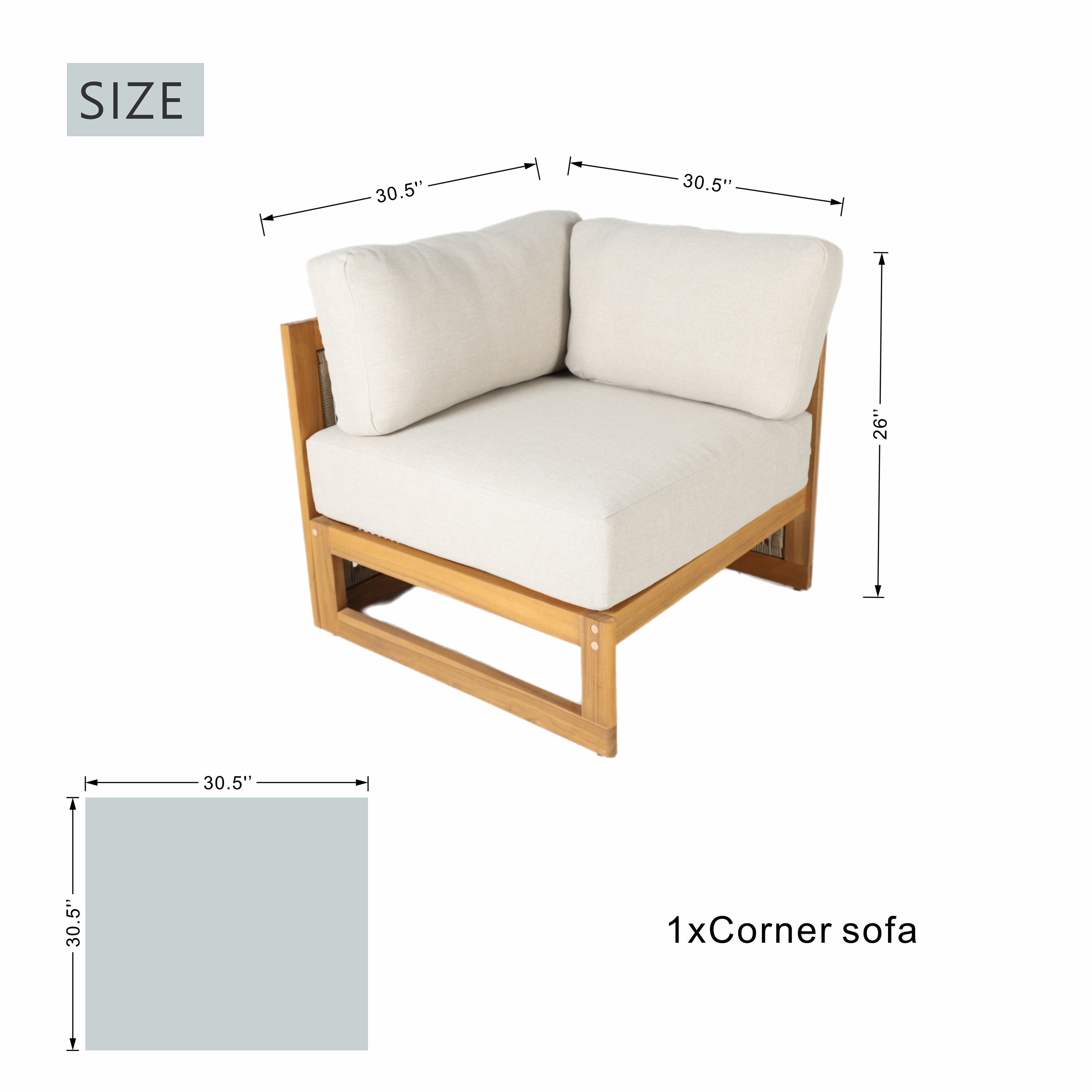 L-Shape 4-Seat Solid Acacia Modular Sofa Set with Oval Coffee Table (PAS-2516-LS+CS+RS+OTA)