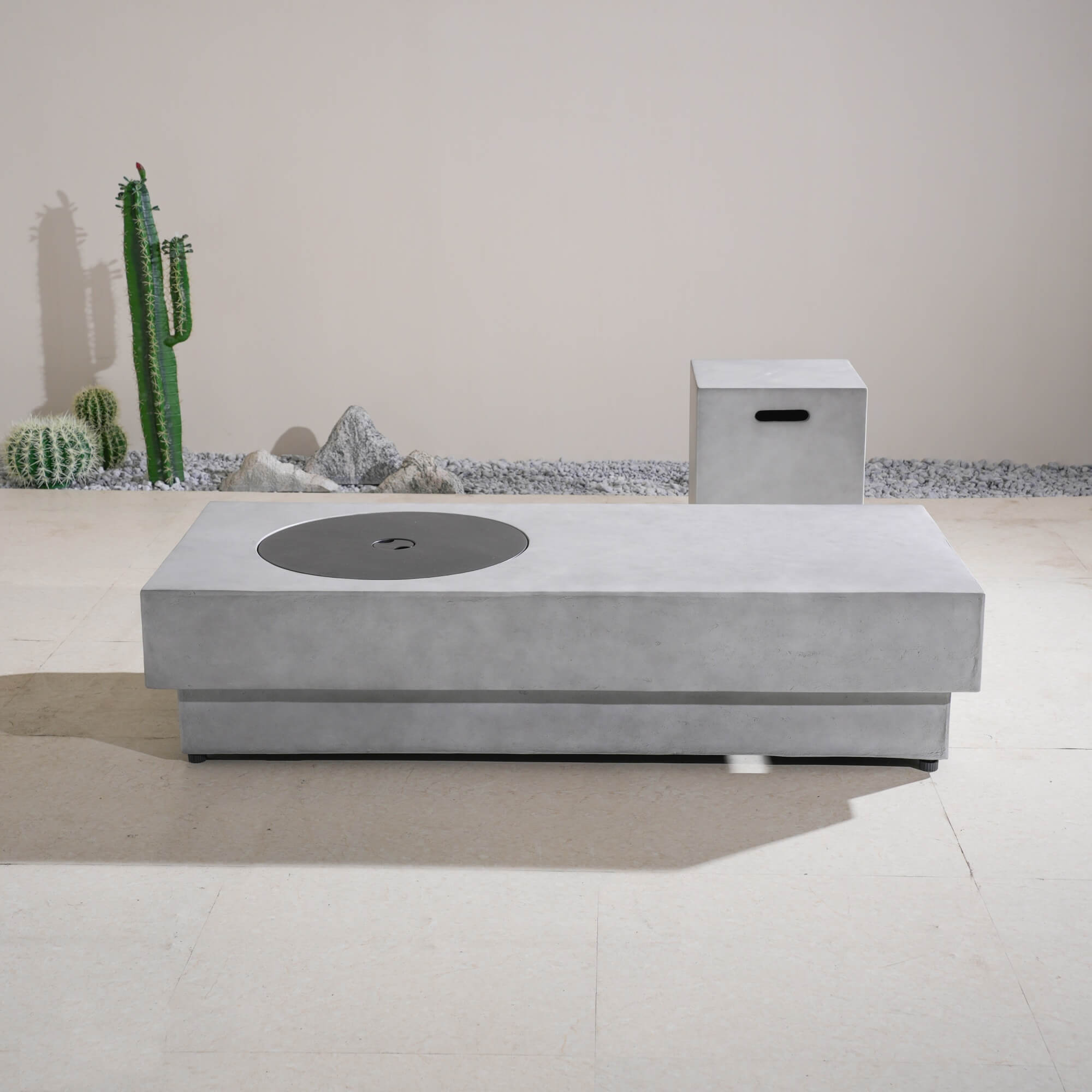 Round Fire Pit Table with Propane Tank Side Table