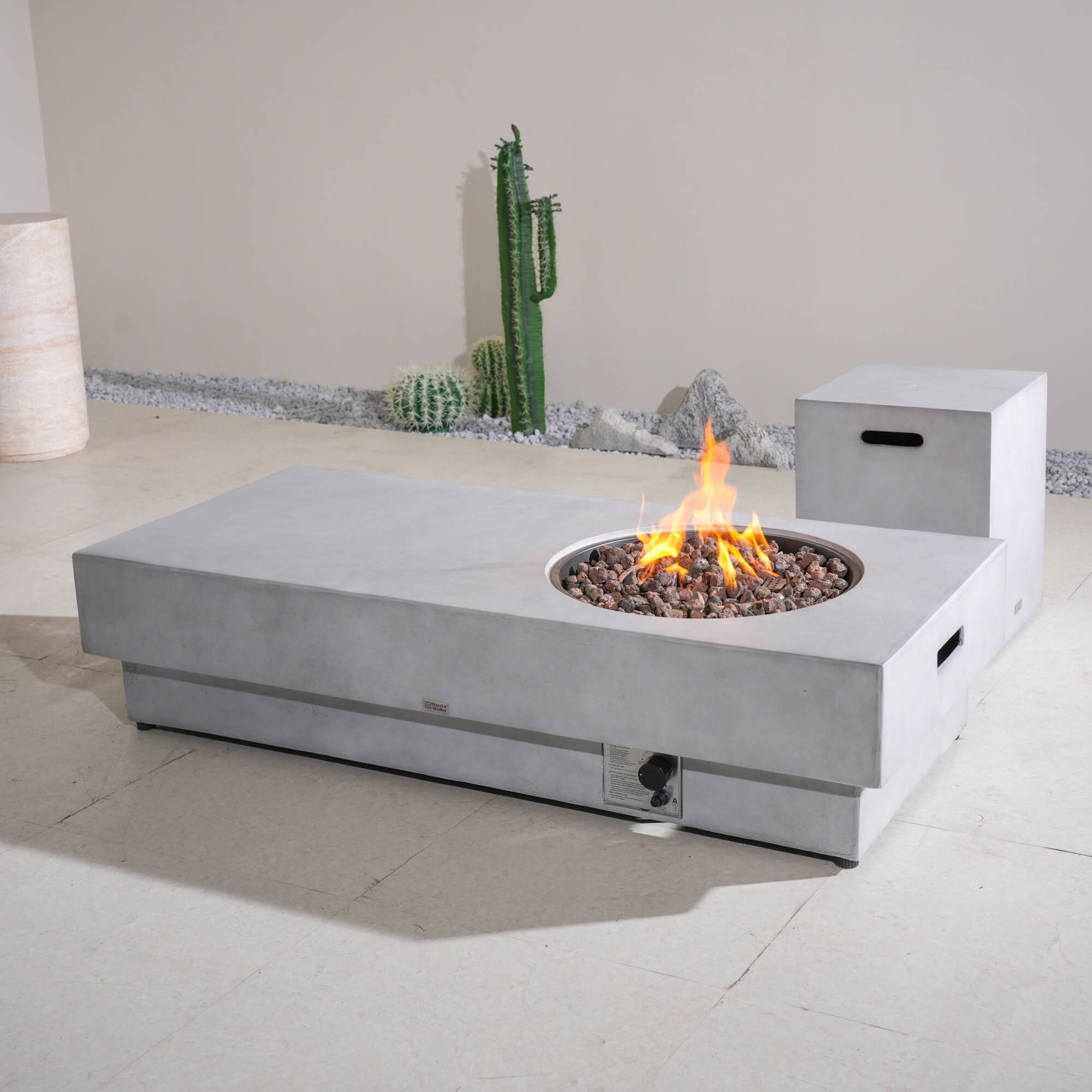 Round Fire Pit Table with Propane Tank Side Table