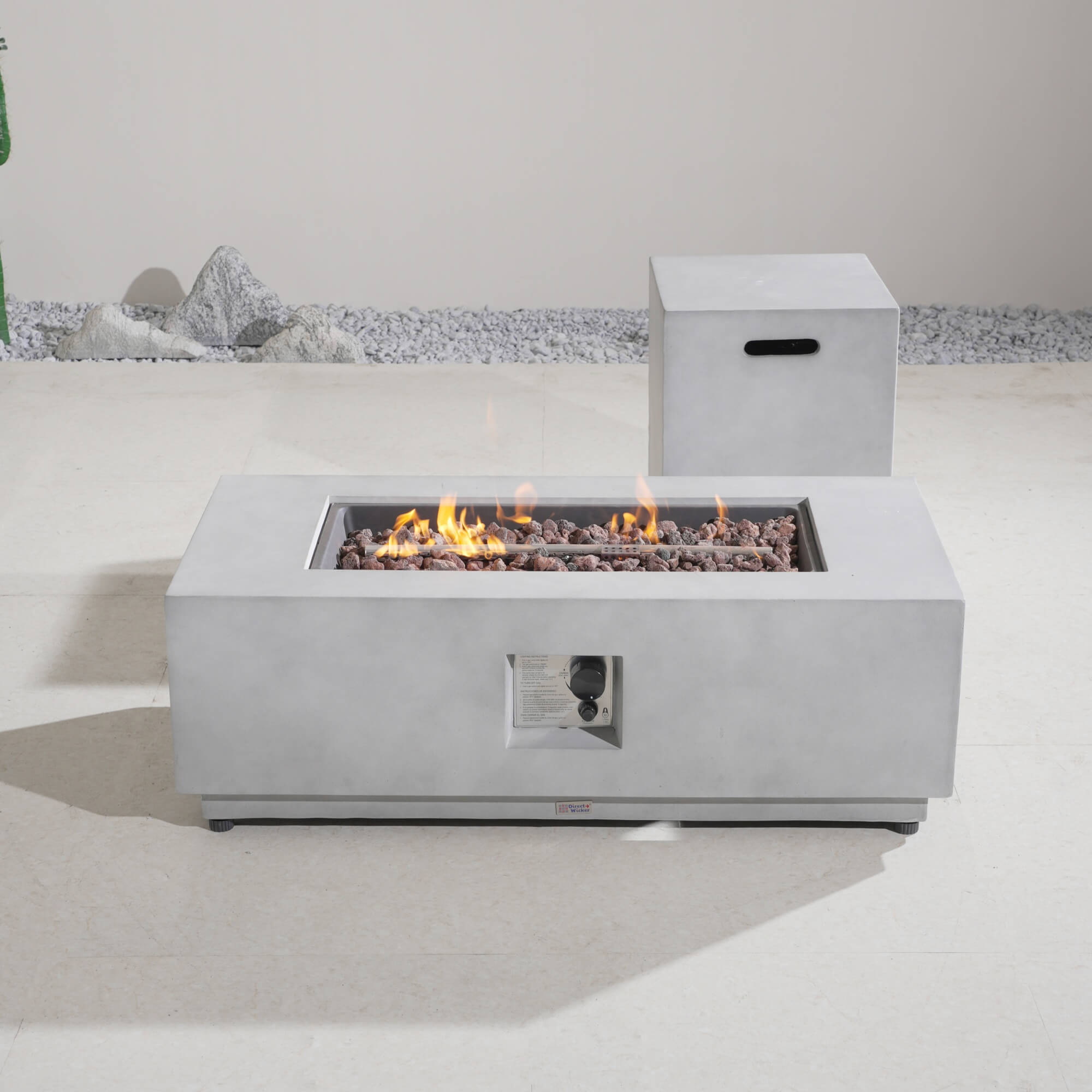 Rectangular Fire Pit Table with Propane Tank Side Table