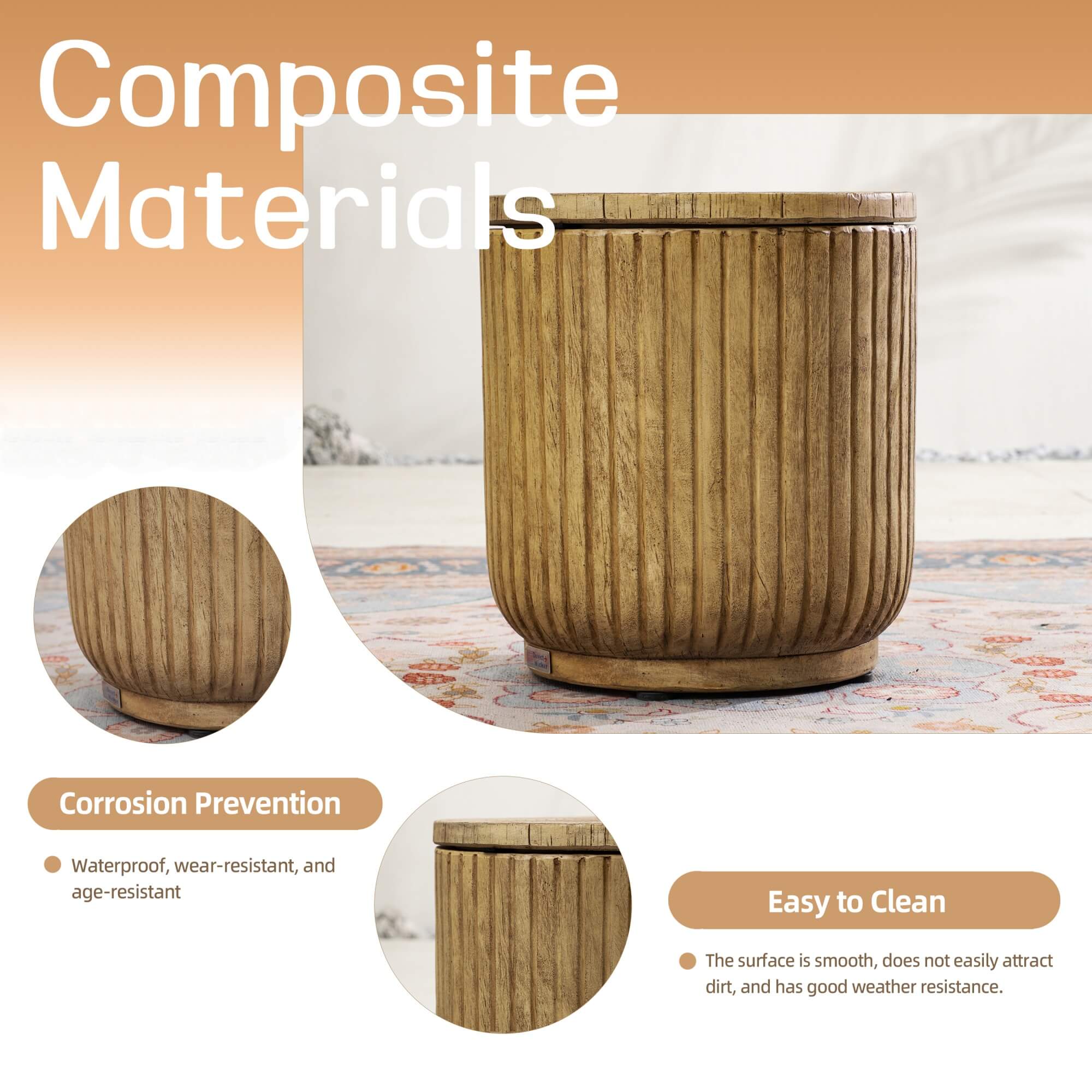 Brown Side Table with Ice Bucket – Terrafab Composite Material(PAT-24917IB)