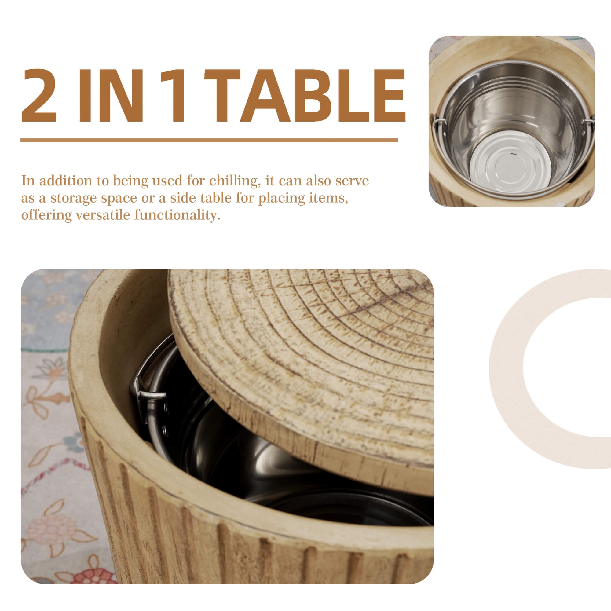 Brown Side Table with Ice Bucket – Terrafab Composite Material(PAT-24917IB)