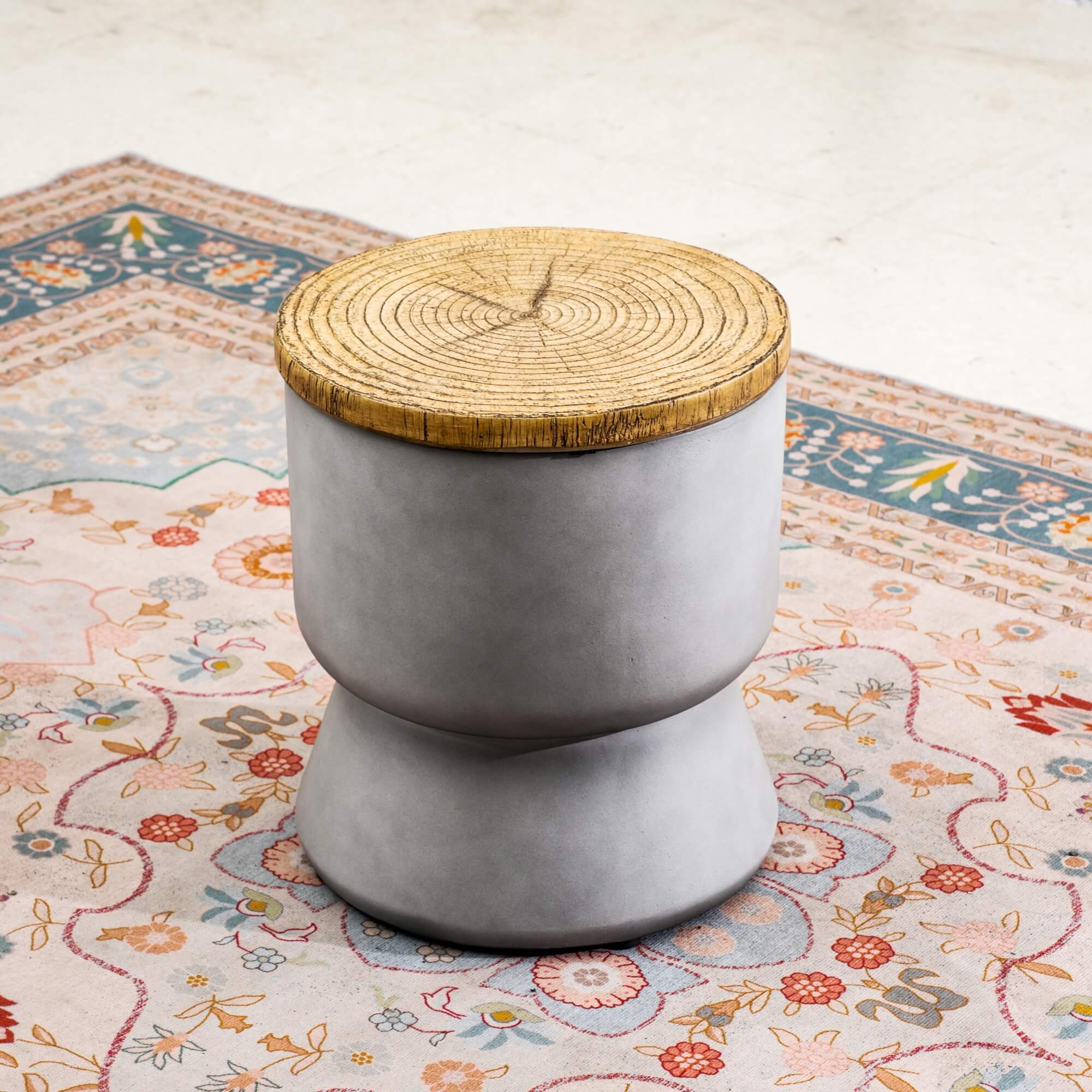 Silver Gray Side Table with Ice Bucket – Terrafab Composite Material(PAT-24918IB)
