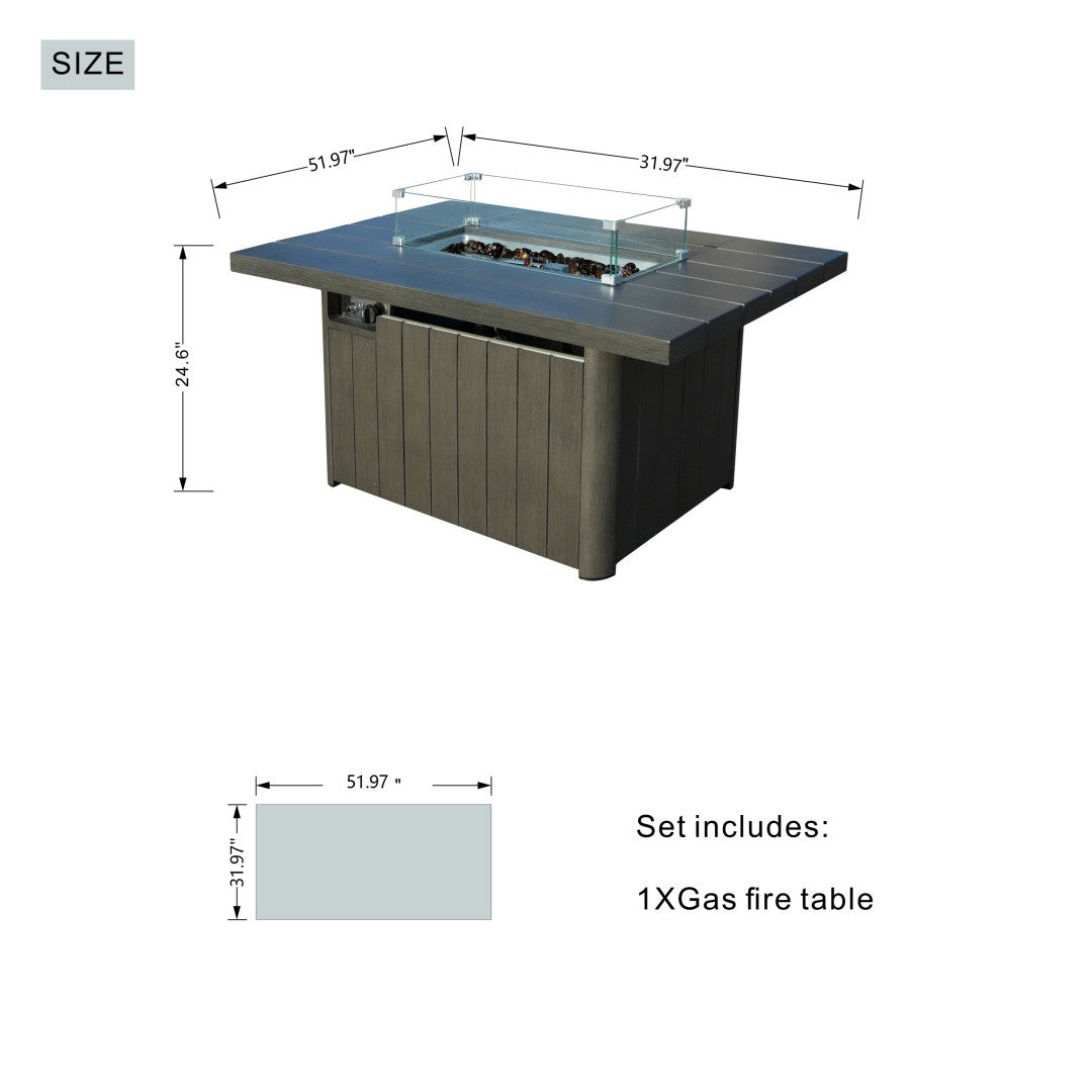 Aluminum Tube Rectangular Firepit Table PAG-2334TA