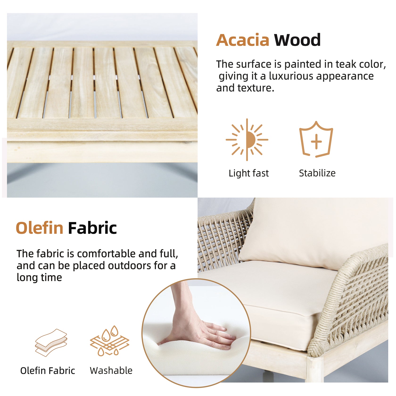 Acacia Wood Bench & Chair Sets – Outdoor Seating Set with Comfort & Woven Rope Design (PAC-2522)