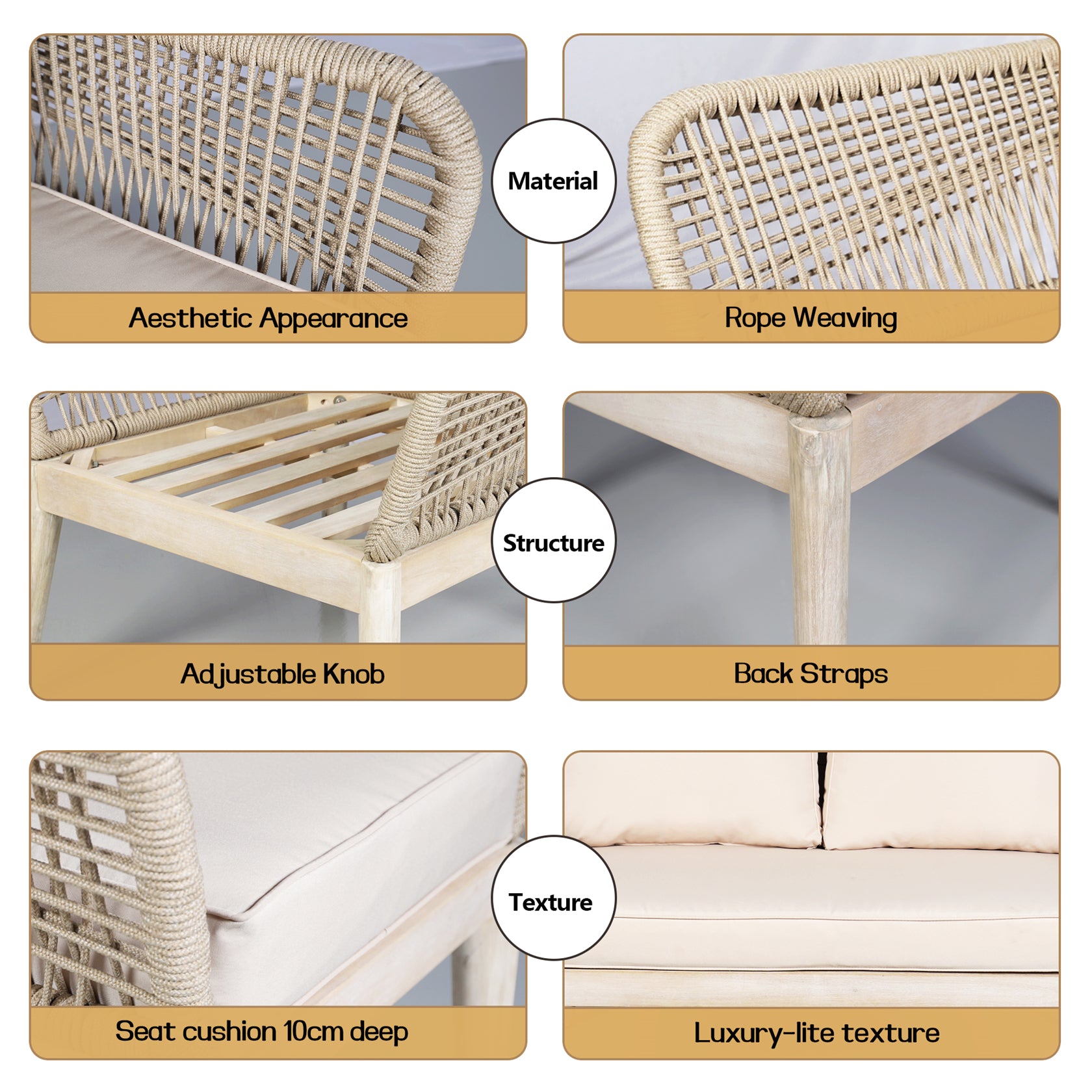 Acacia Wood Bench & Chair Sets – Outdoor Seating Set with Comfort & Woven Rope Design (PAC-2522)
