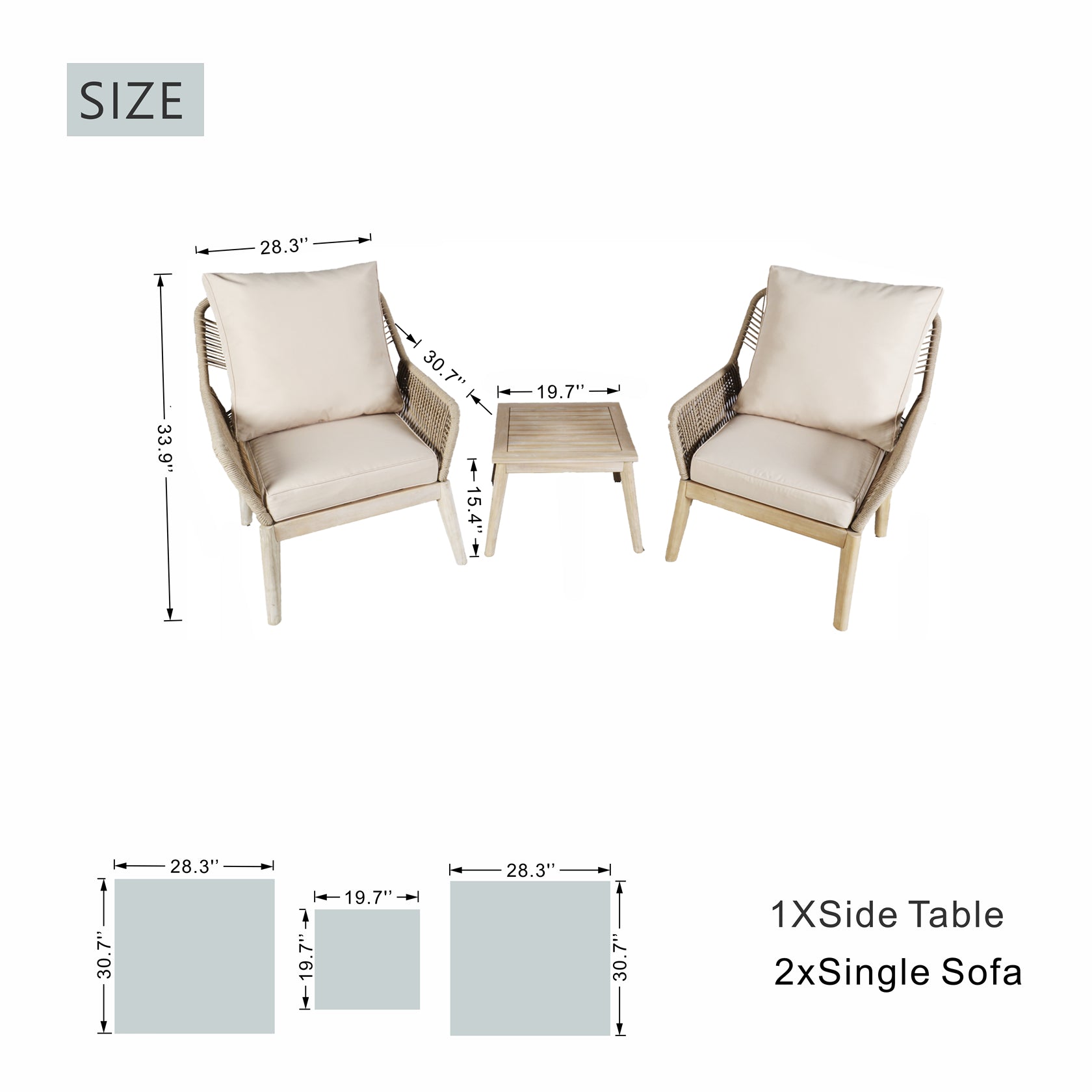 Acacia Wood Bench & Chair Sets – Outdoor Seating Set with Comfort & Woven Rope Design (PAC-2522)