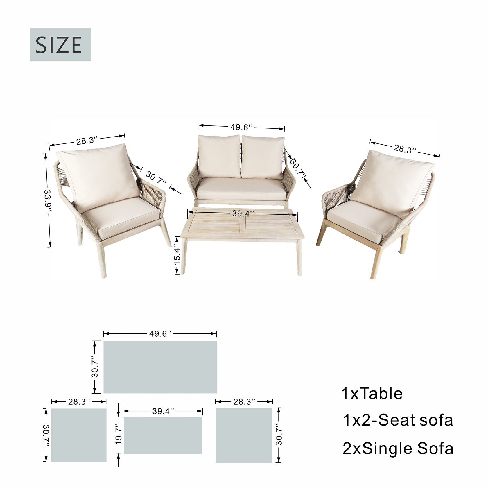 Acacia Wood Bench & Chair Sets – Outdoor Seating Set with Comfort & Woven Rope Design (PAC-2522)